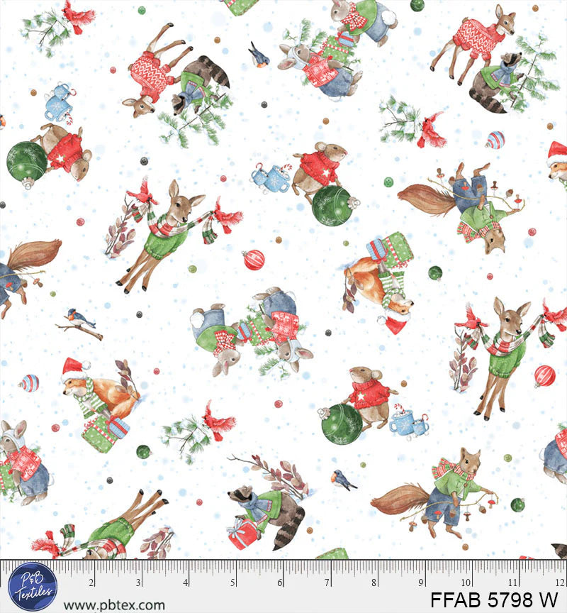 Frost & Fable | Tossed Forest Friends - White by Leslie Trimbach for P&B Textiles | FFAB5798-W