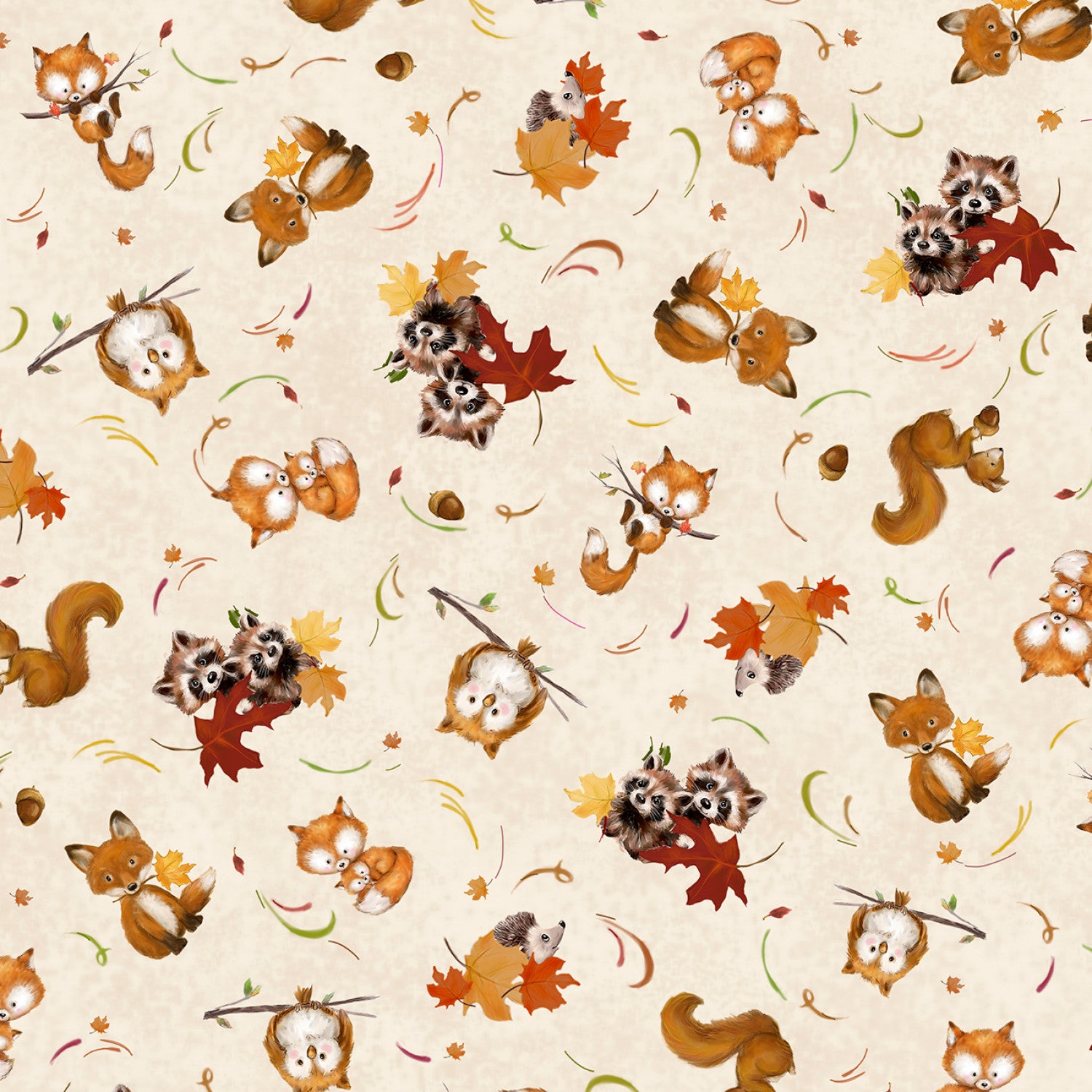 Forest Friends | Tossed Forest Friends - Cream by Makiko for P&B Textiles | FFRI5809-E