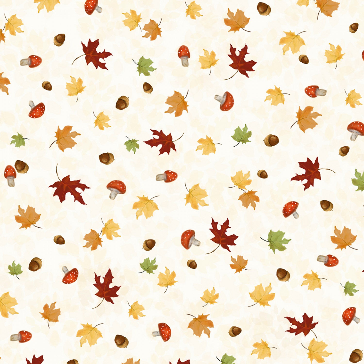 Forest Friends | Ditzy Leaf Toss - Cream by Makiko for P&B Textiles | FFRI5811-E