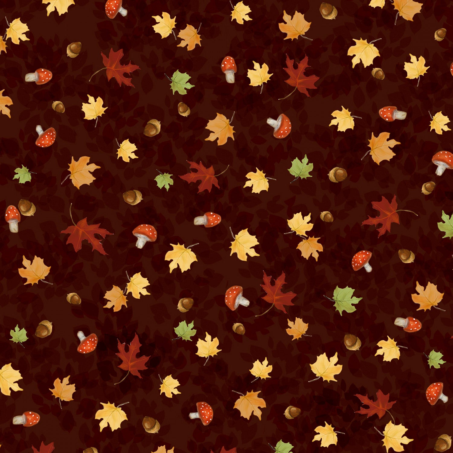 Forest Friends | Ditzy Leaf Toss - Dark Brown by Makiko for P&B Textiles | FFRI5811-ZZ