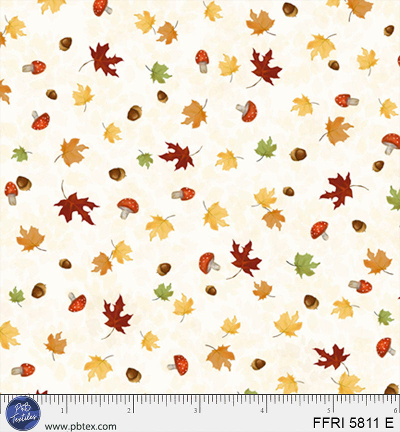 Forest Friends | Ditzy Leaf Toss - Cream by Makiko for P&B Textiles | FFRI5811-E