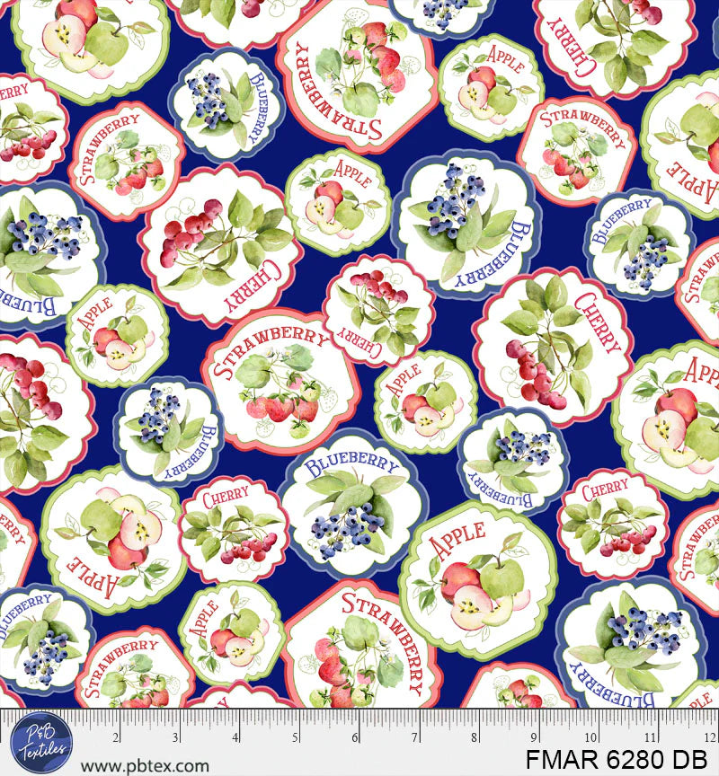 Farmer's Market | Packed Jam Jar Labels - Dark Blue by Deane Beesley for P&B Textiles | FMAR6280-DB