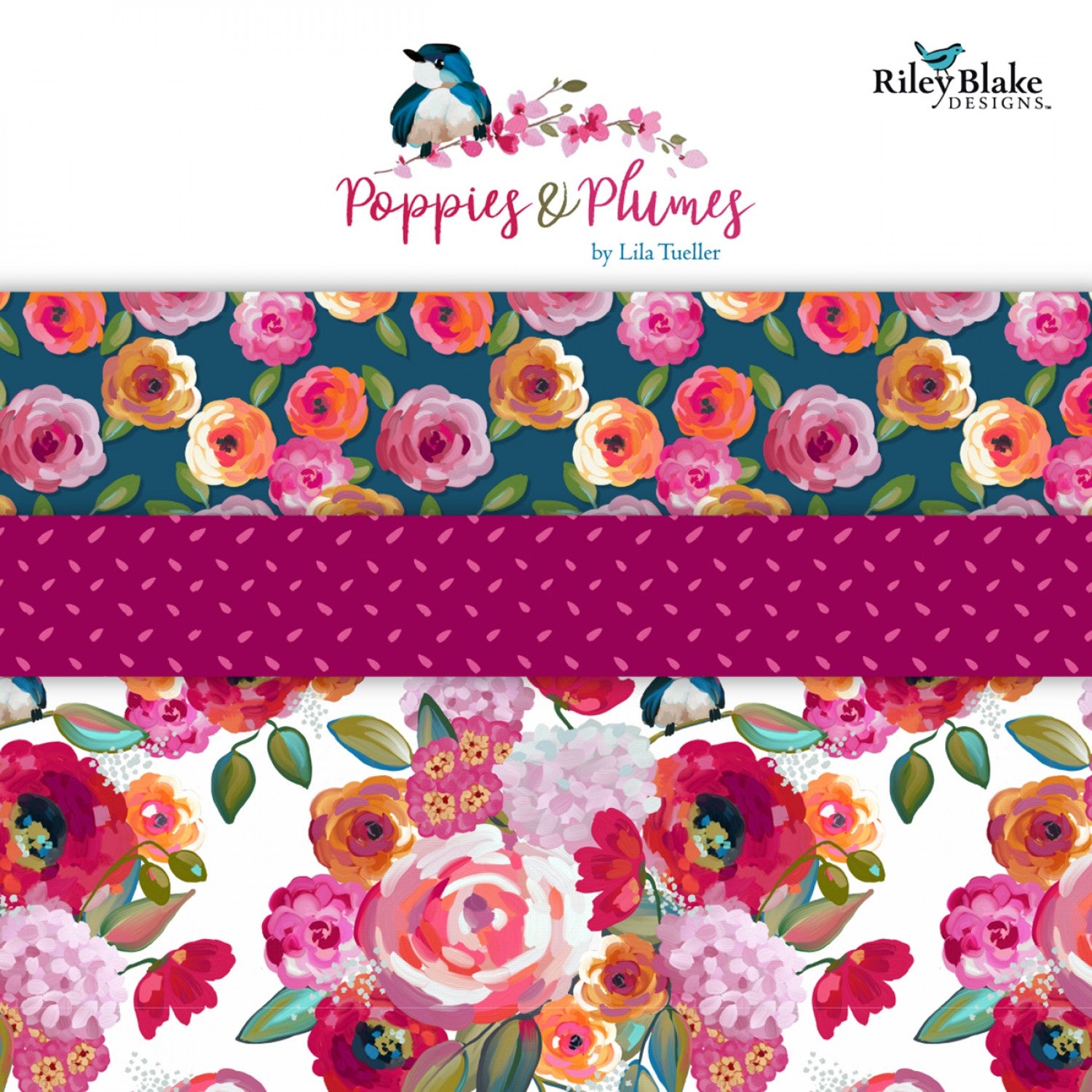 Poppies & Plumes | Main Wine by Lila Tueller for Riley Blake | C14290-WINE