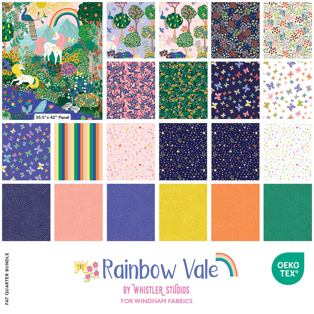 Rainbow Vale | Fat Quarter Bundle by Whistler Studios for Windham | 19 pcs + Panel