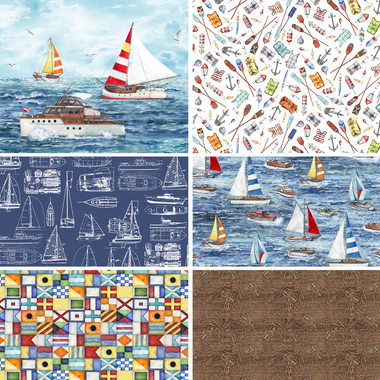 Fair Winds & Following Seas | Cleat Lines Brown by Michael Moon for 3 Wishes Fabric | 23762-BRN