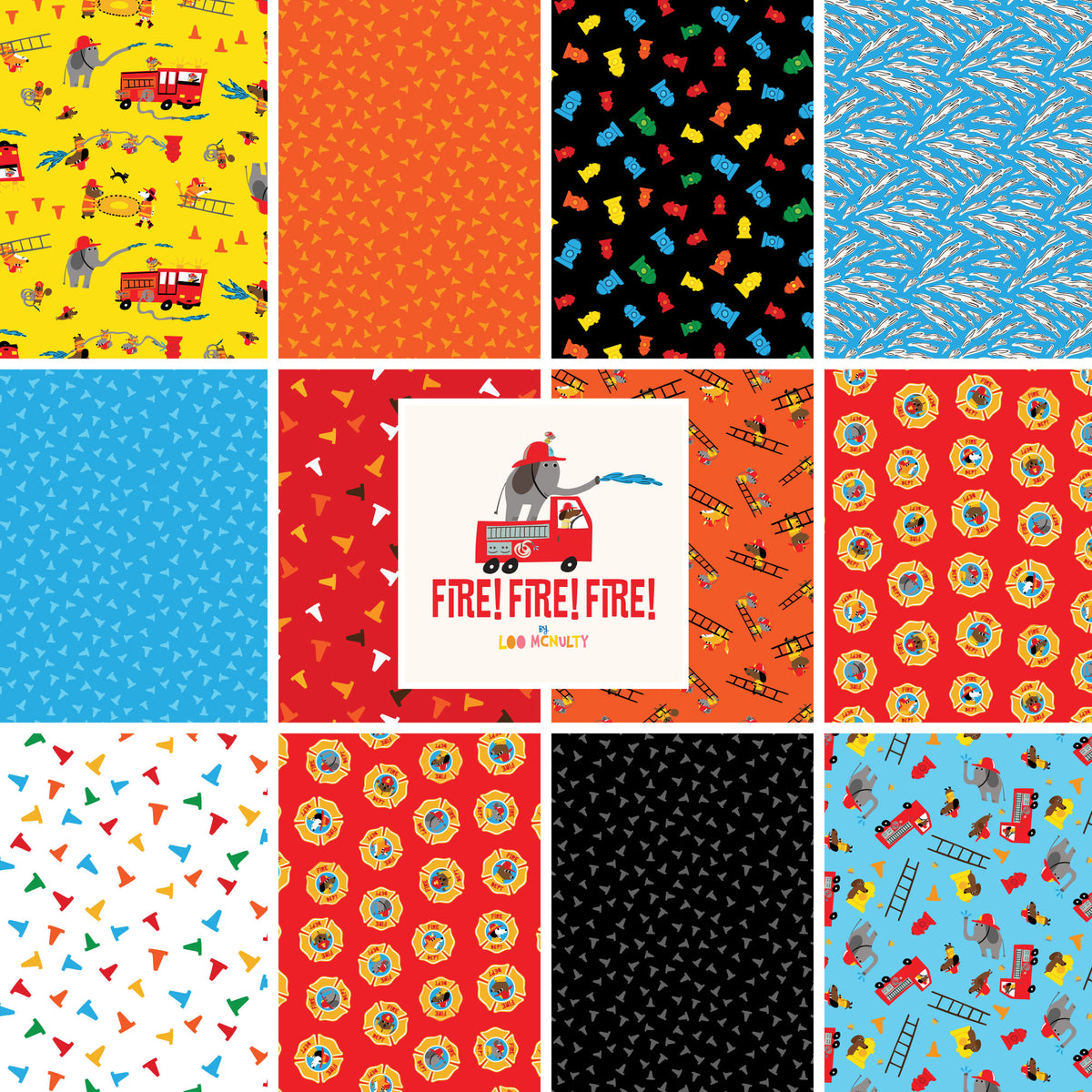 Fire! Fire! Fire! | 5" Charm Pack by Loo McNulty for Cloud9 | 42 pcs | 100% Organic Cotton
