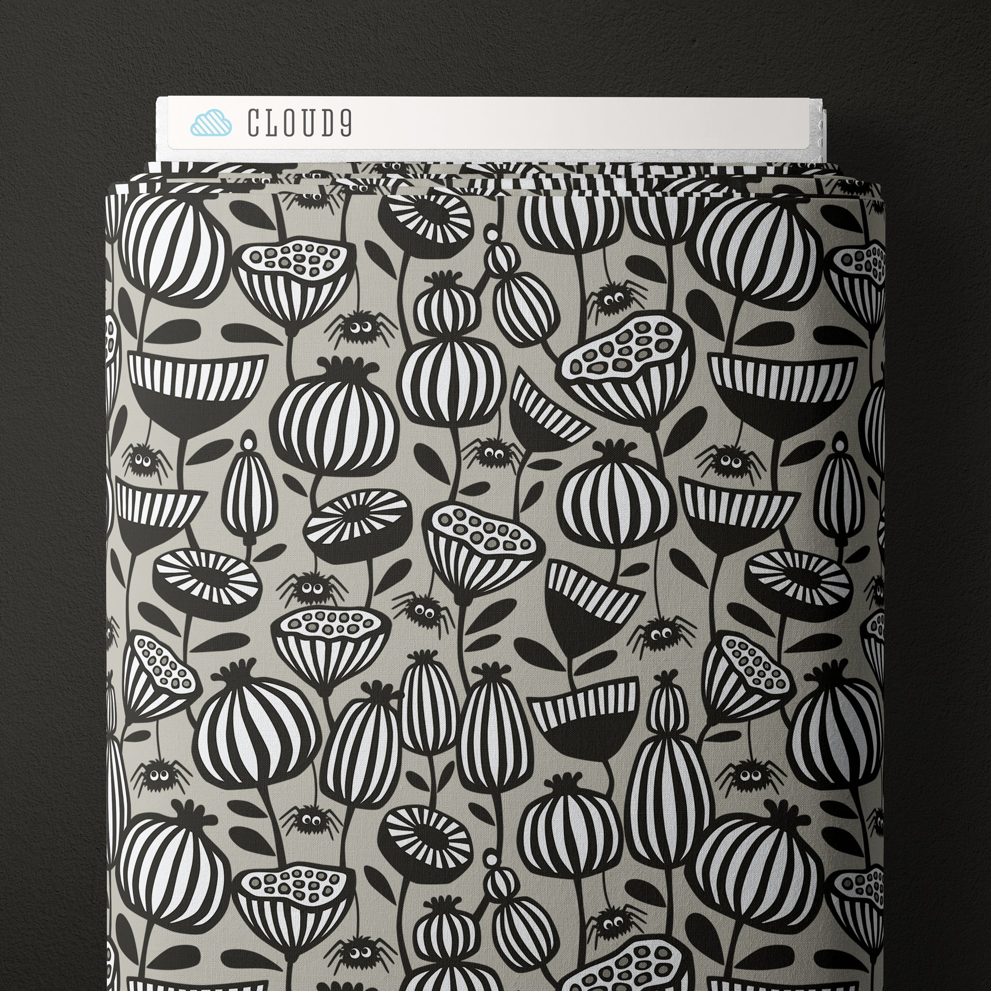 Gothic Whimsy | Spiders Garden - Gray (227996) by Anequ Studio for Cloud9 | 100% Organic Cotton