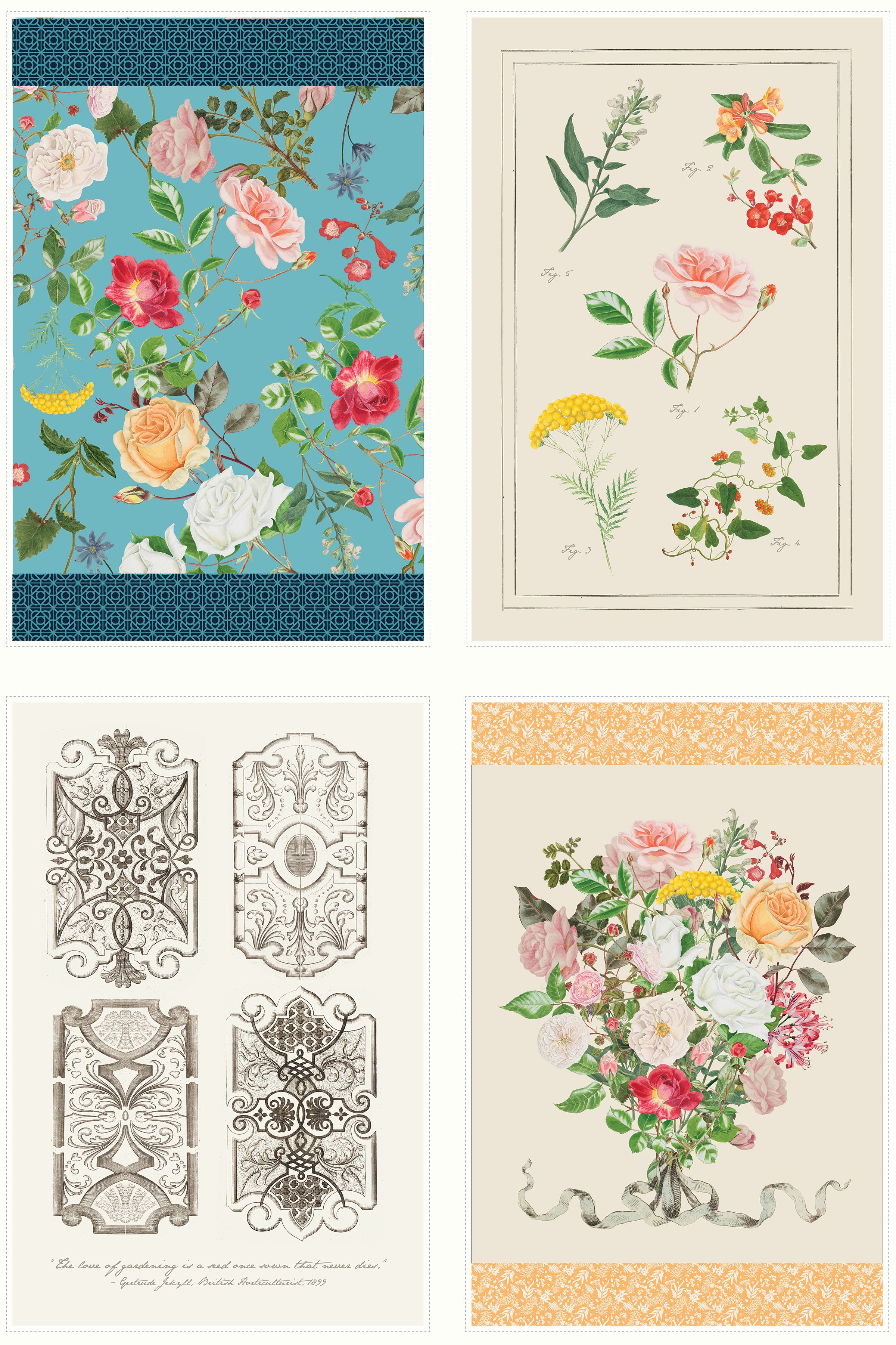 Floral Gardens | Tea Towel Panel by Royal Horticultural Society for Riley Blake | HD14368-PANEL