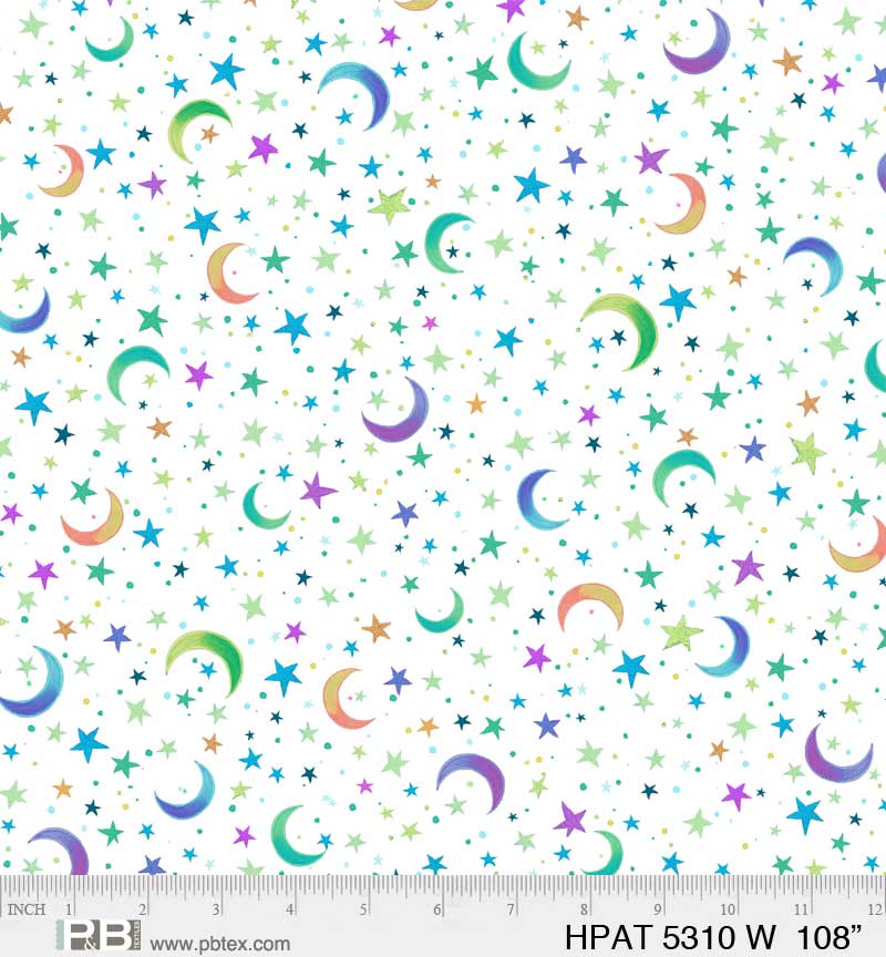 Hootie Patootie - Moon & Star Toss White 108" Wideback by Jeremiah Ketner