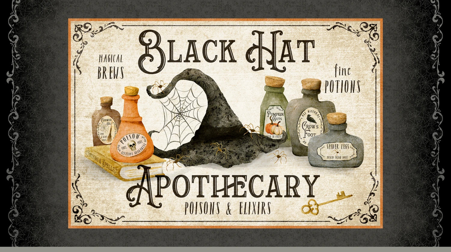 Hocus Pocus | Black Hat Apothecary Panel by Deane Beesley for P&B Textiles | HPOC5822-PA