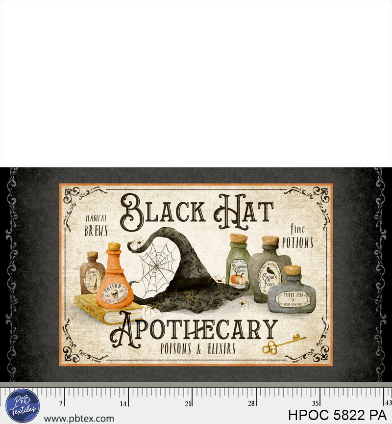 Hocus Pocus | Black Hat Apothecary Panel by Deane Beesley for P&B Textiles | HPOC5822-PA