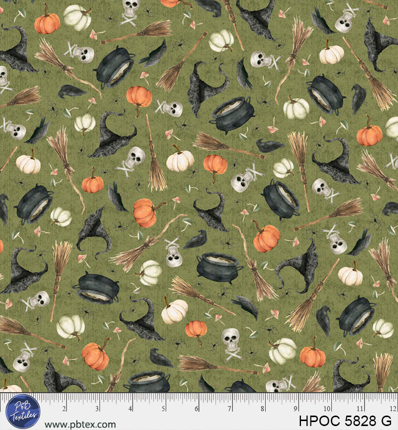 Hocus Pocus | Small Halloween Toss - Green by Deane Beesley for P&B Textiles | HPOC5828-G