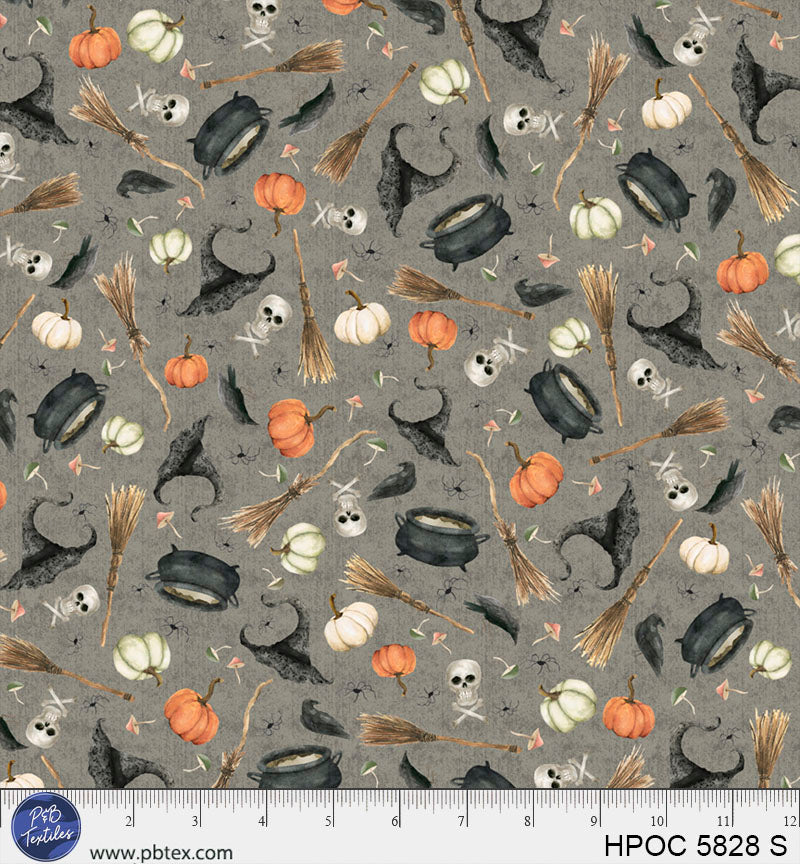 Hocus Pocus | Small Halloween Toss - Grey by Deane Beesley for P&B Textiles | HPOC5828-S