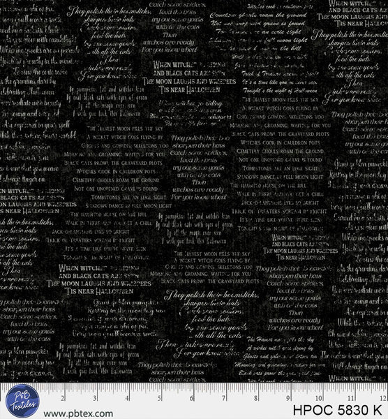 Hocus Pocus | Spooky Text - Black by Deane Beesley for P&B Textiles | HPOC5830-K