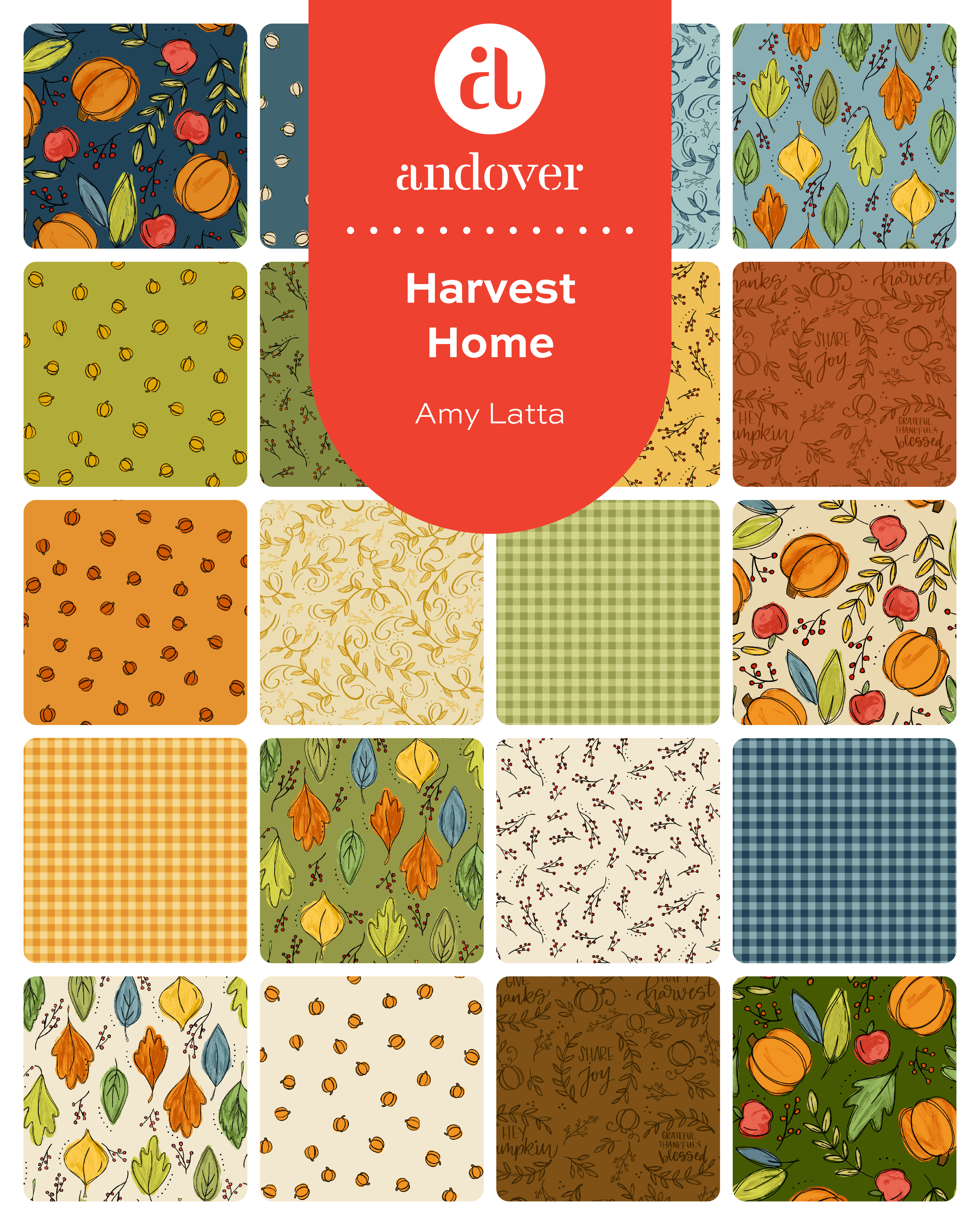 Harvest Home | 5" Charm Pack by Amy Latta for Andover Fabrics | 42 pcs | 100% Cotton