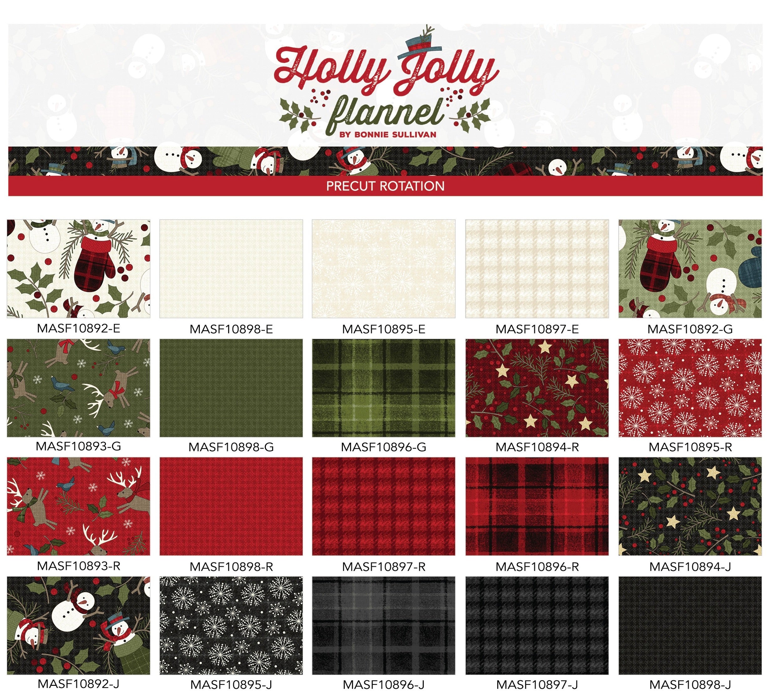 Holly Jolly Flannel | 10" Square Pack by Bonnie Sullivan for Maywood Studio | 42 pcs