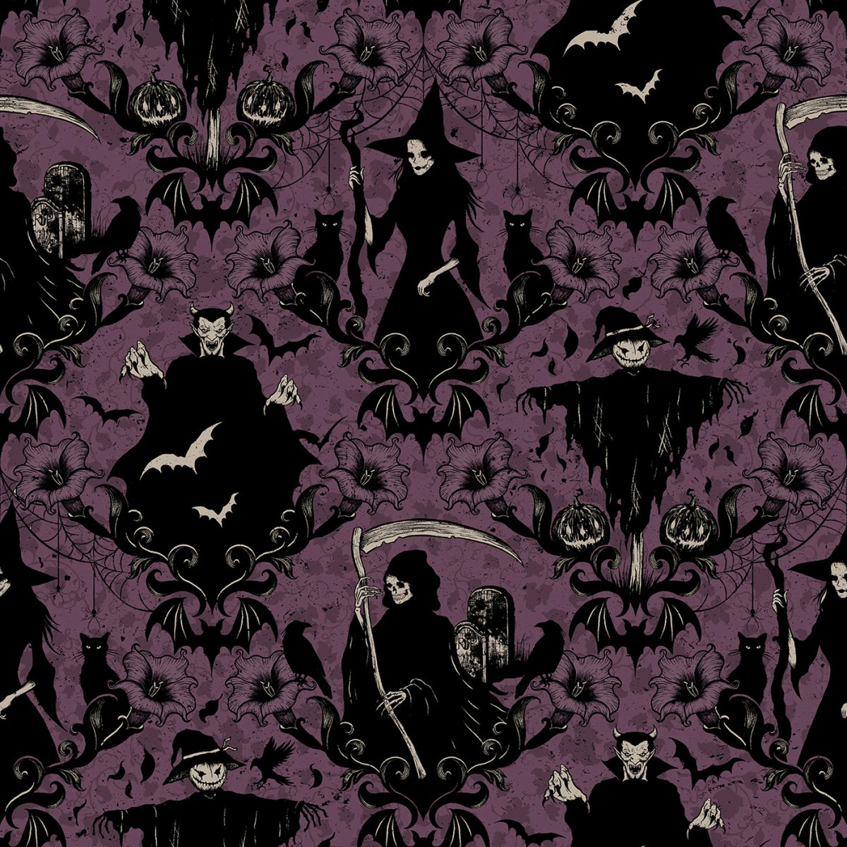 Darkly Enchanted | Plum Damask by Episodic Drawing for Blank Quilting | 4792-55