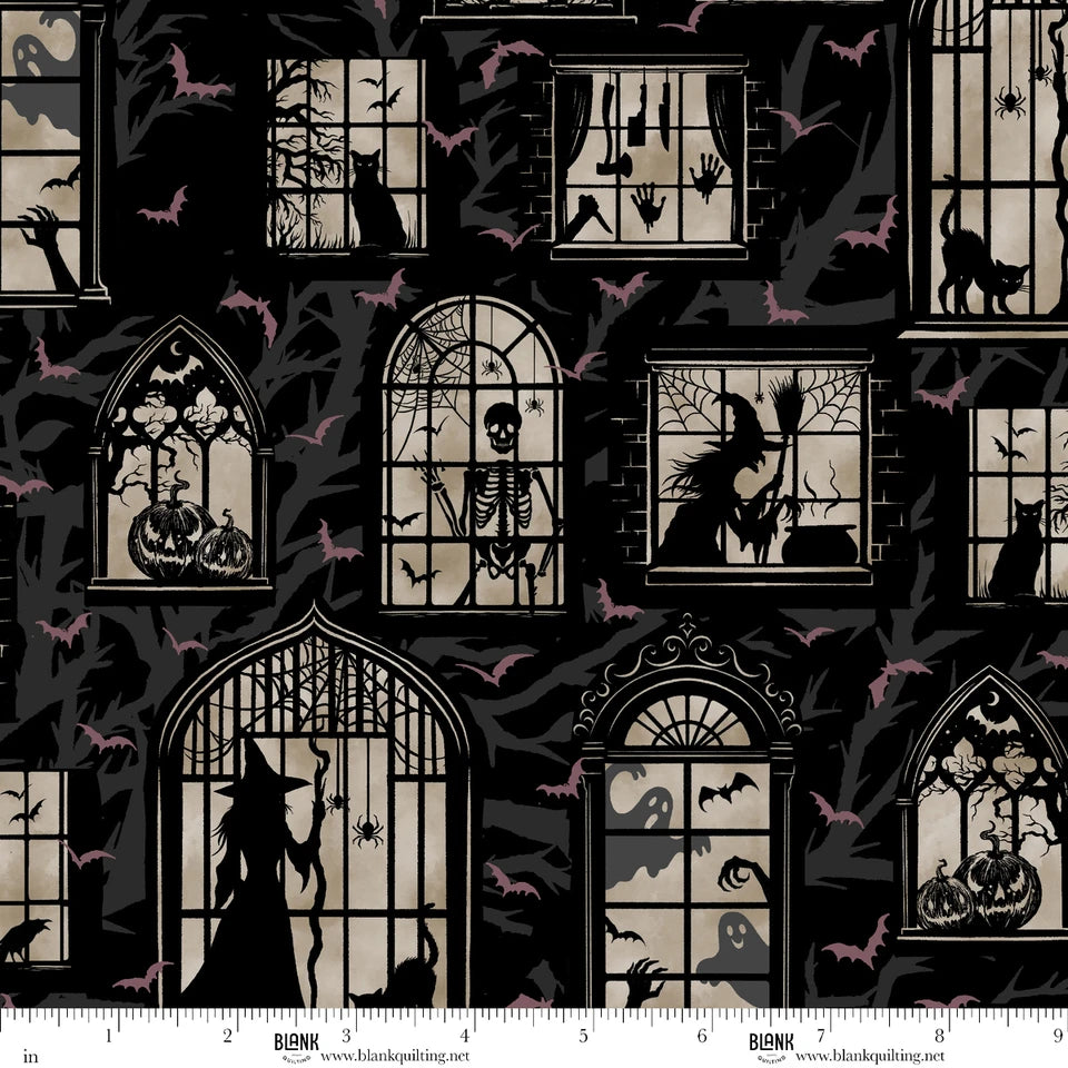 Darkly Enchanted | Black Mansion Windows by Episodic Drawing for Blank Quilting | 4793-99