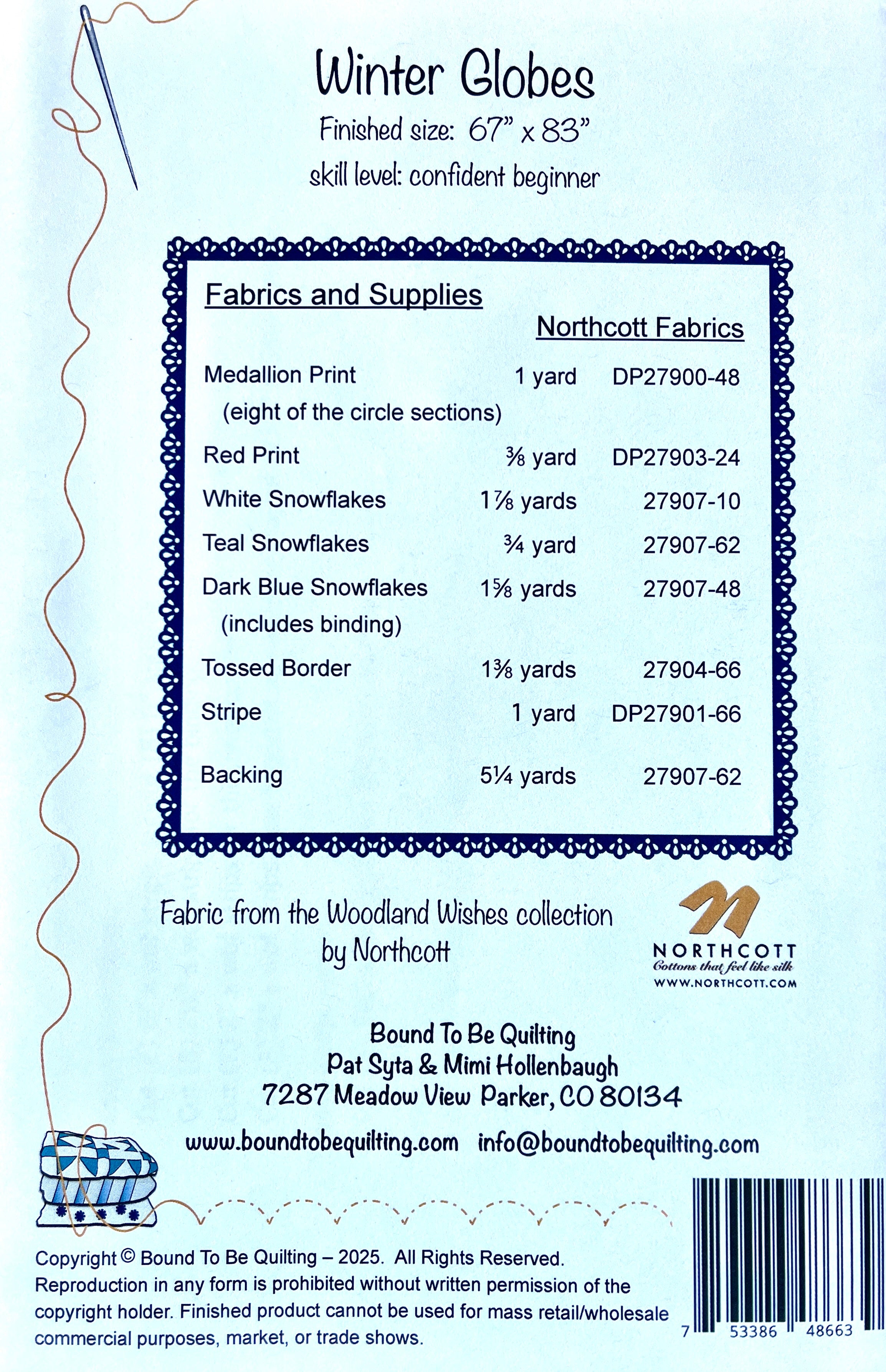 Woodland Wishes | Winter Globes Quilt Pattern by Bound To Be Quilting | Oversized Throw/Twin |67" x 83"