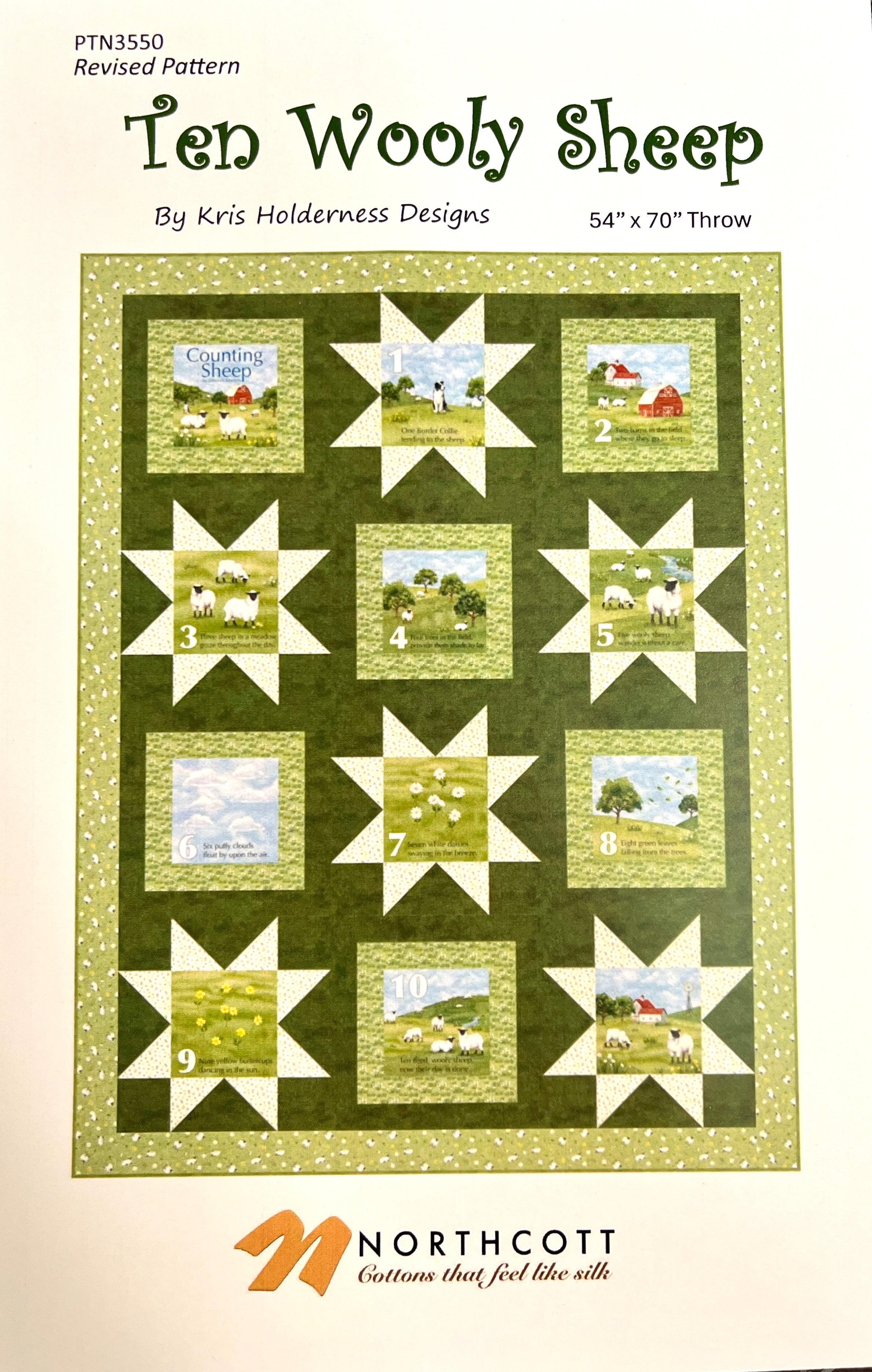 Ten Wooly Sheep Quilt Pattern by Kris Holderness Designs | 54" x 70"