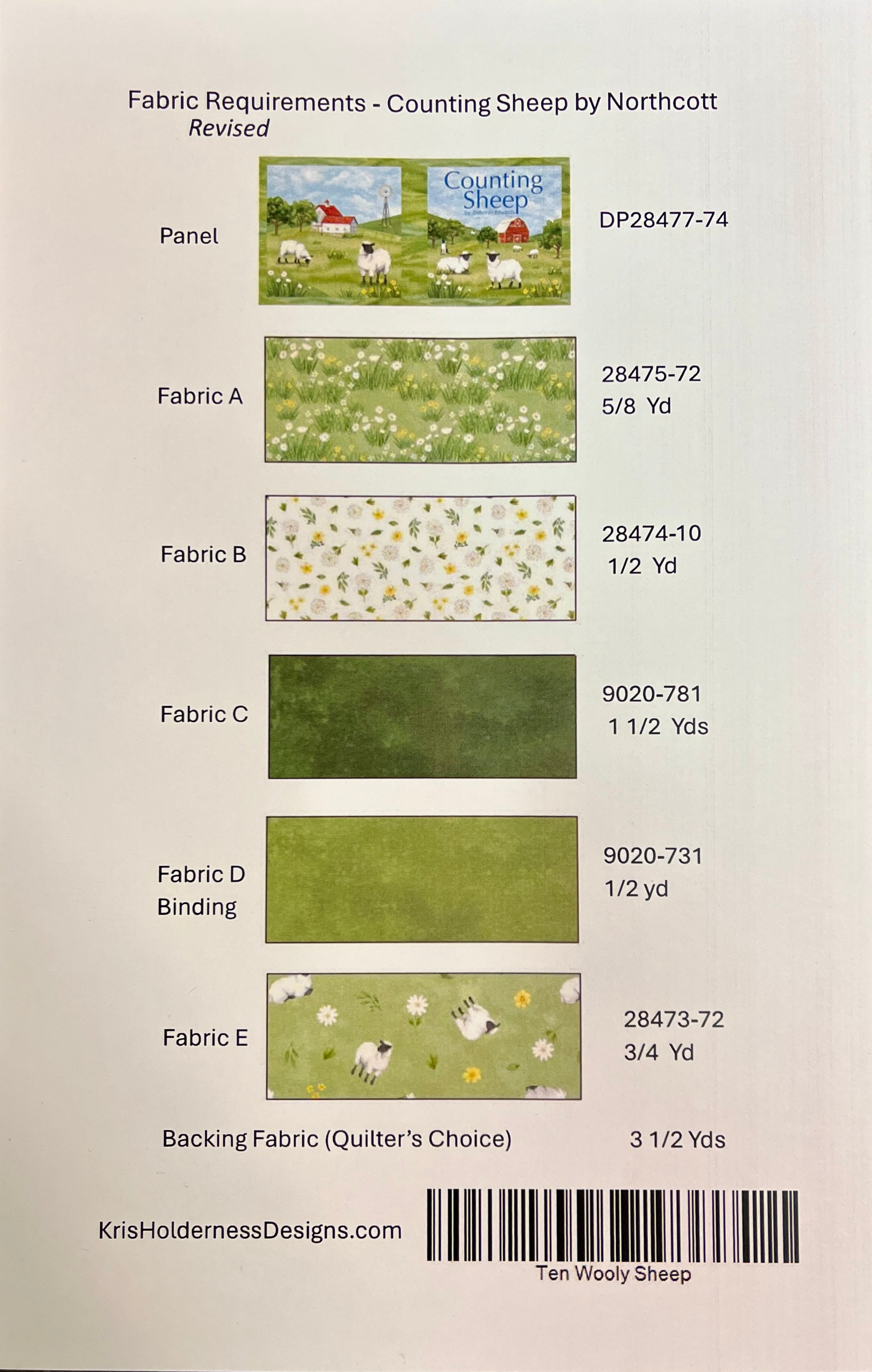 Ten Wooly Sheep Quilt Pattern by Kris Holderness Designs | 54" x 70"