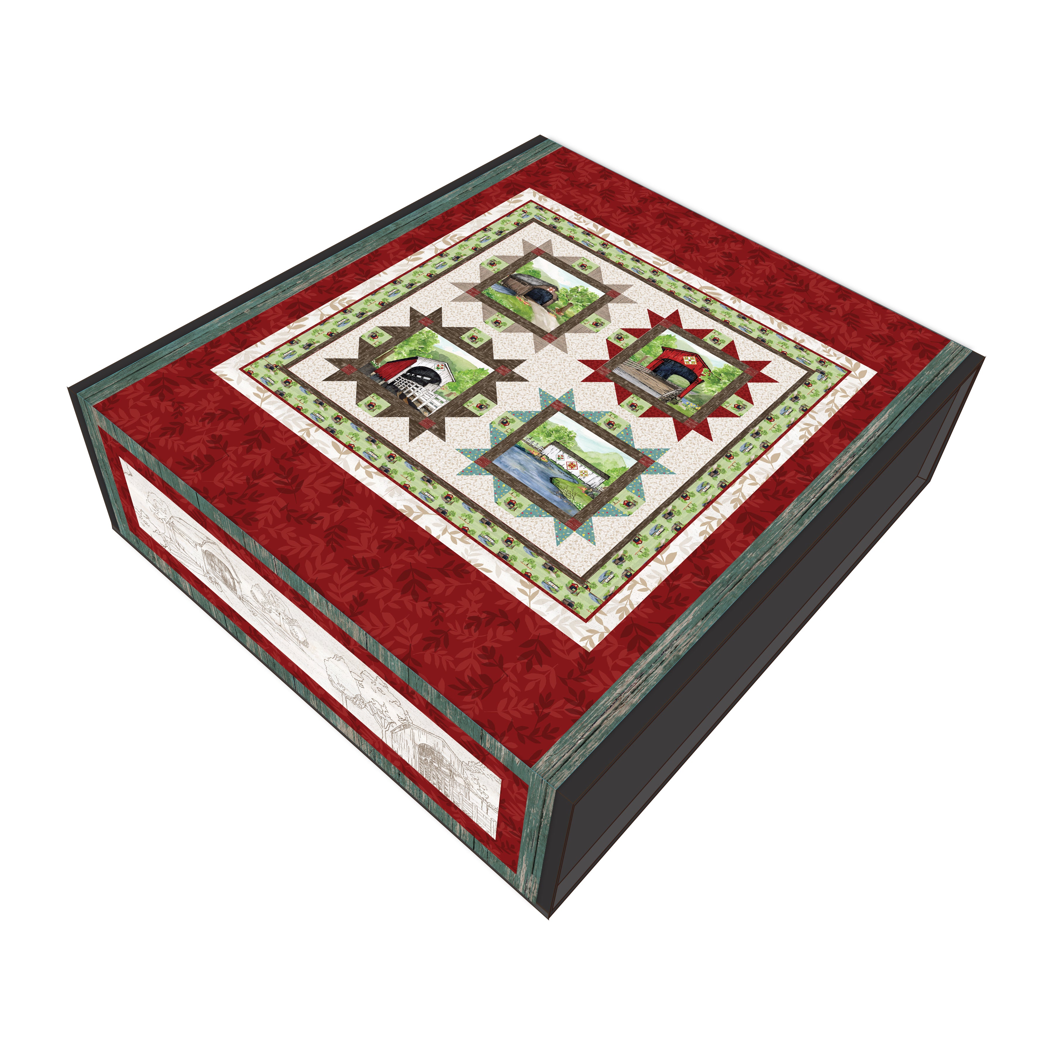 Covered Bridges in Spring | Bridges Tour Quilt Boxed Kit by Tara Reed for Riley Blake | KT-15820 | 72.5" x 72.5"