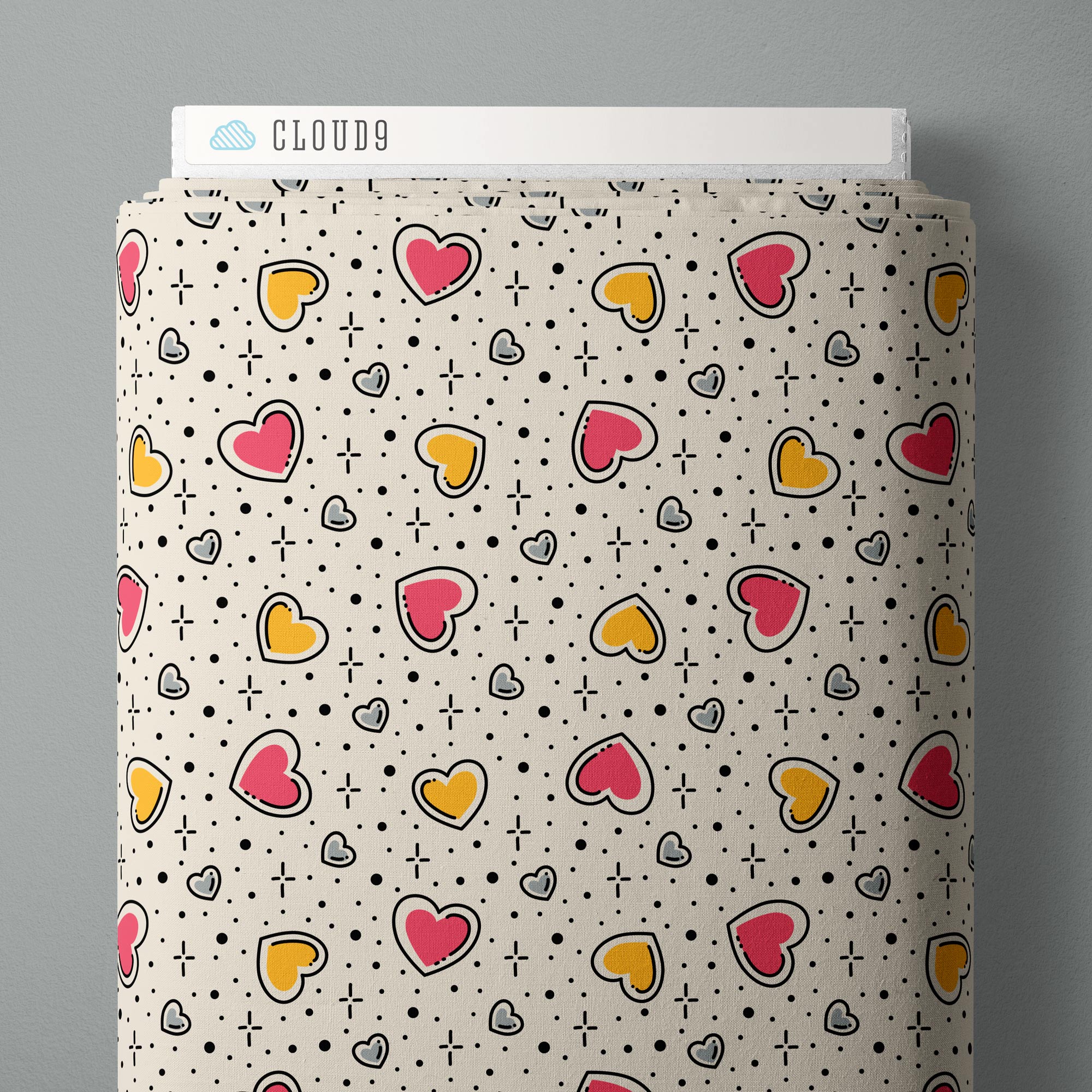 Love, Ink | Multi Scattered Hearts by RouCouCou for Cloud9 | 228642 | 100% Organic Cotton