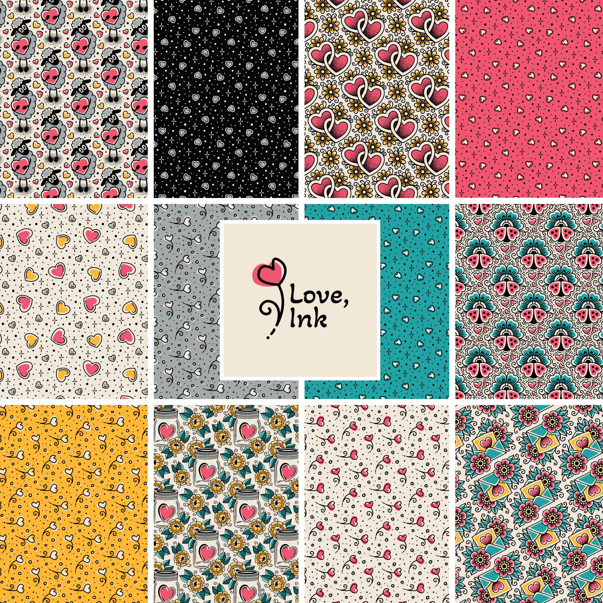 Love, Ink | 5" Charm Pack by RouCouCou for Cloud9 | 100% Organic Cotton | 42 pcs