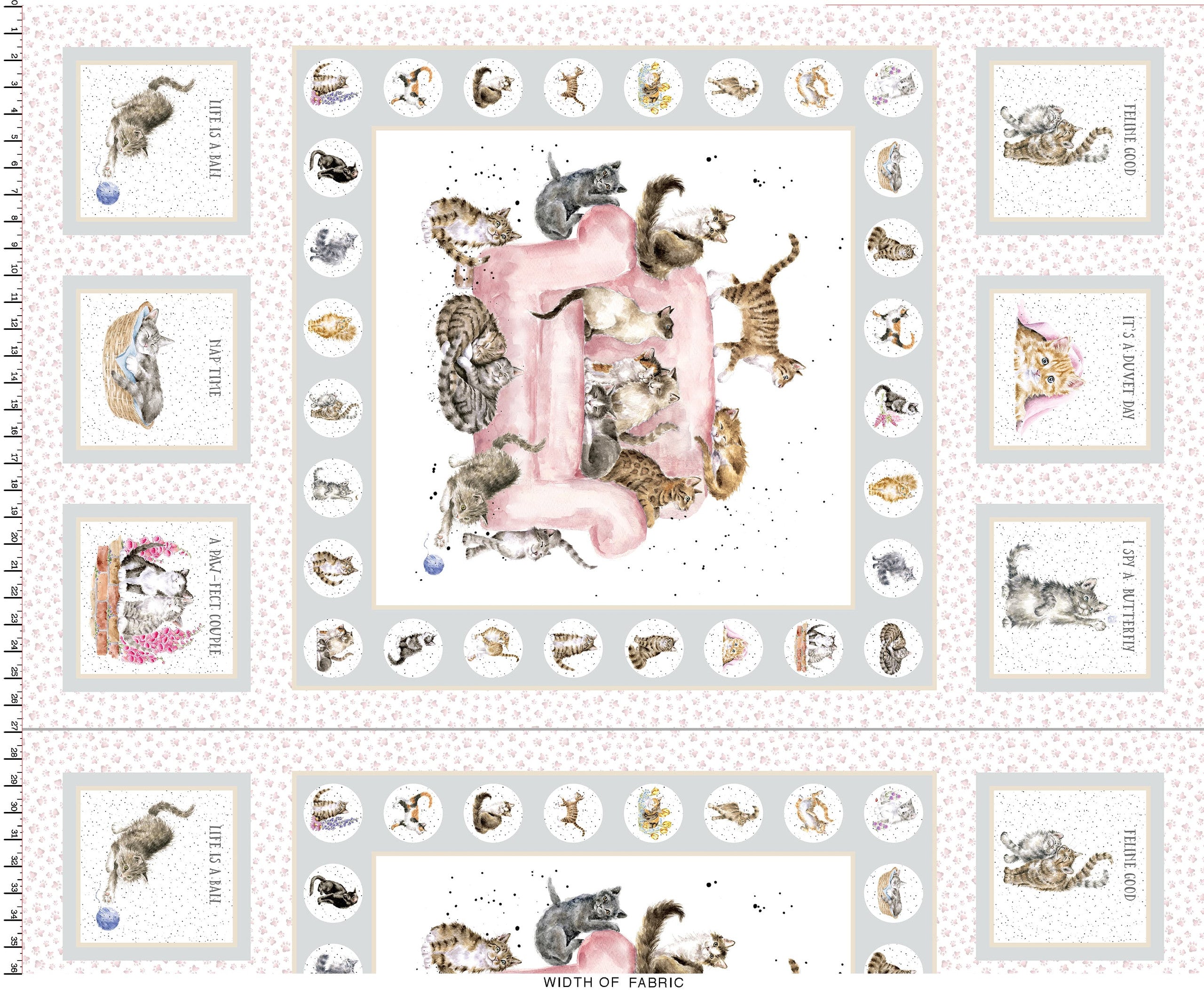 Whiskers & Paws | 27" Panel - Cats - Grey by Hannah Dale for Maywood Studio | MAS10410-K
