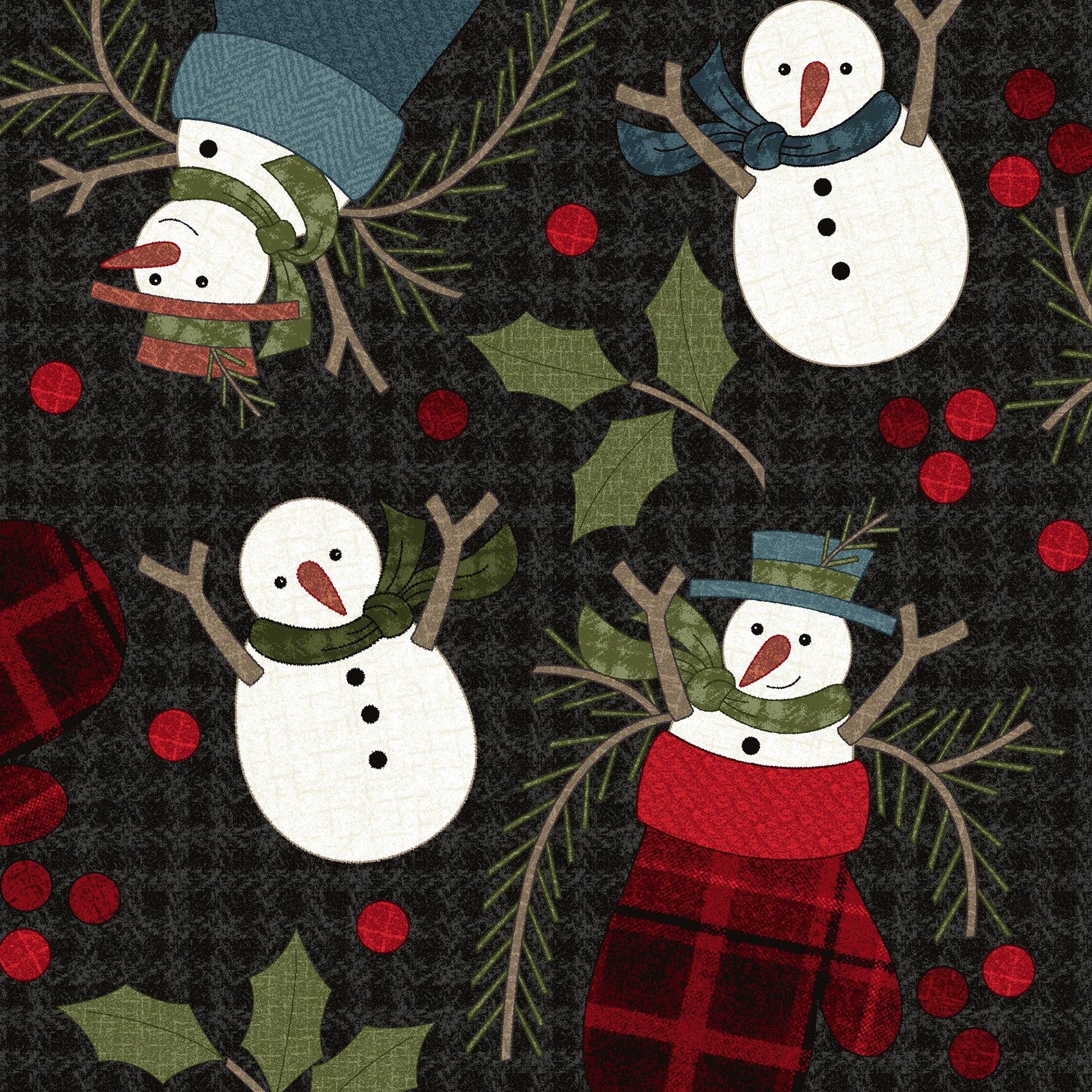 Holly Jolly Flannel | Snowmen - Black by Bonnie Sullivan for Maywood Studio | MASF10892-J