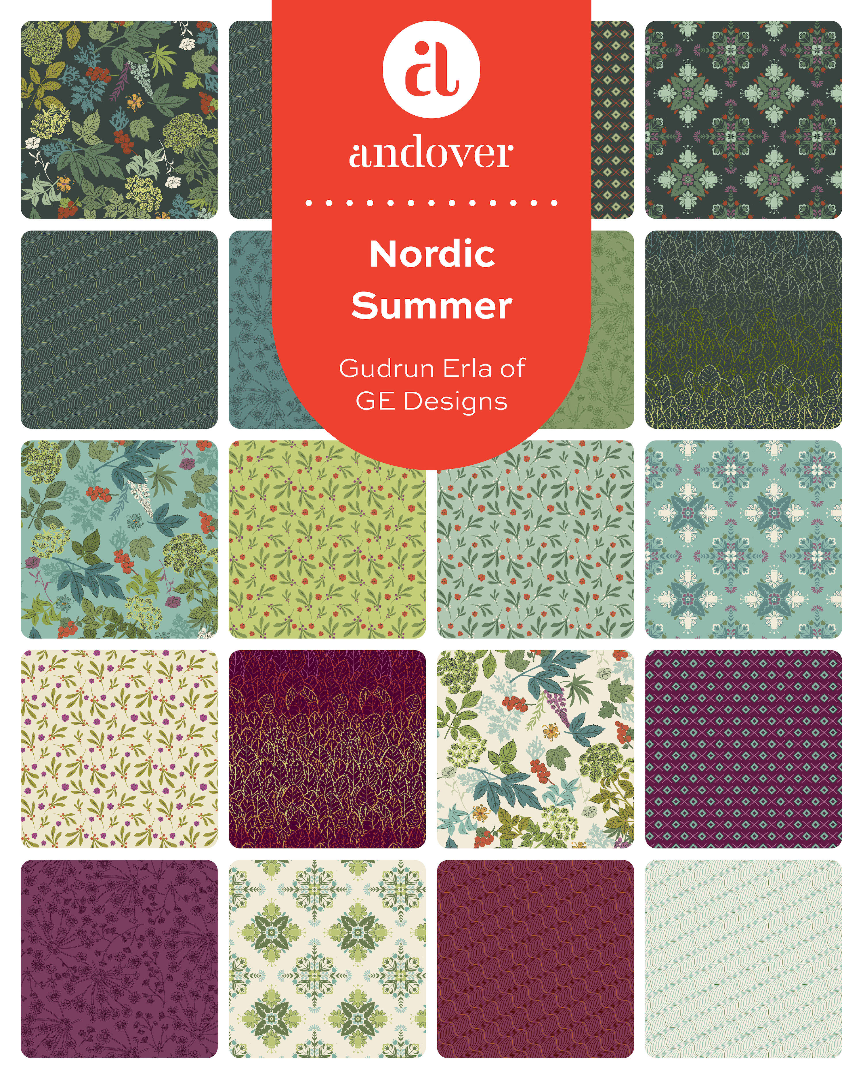 Nordic Summer | 5" Charm Pack by Gudrun Erla for Andover Fabrics | 42 pcs | 100% Cotton