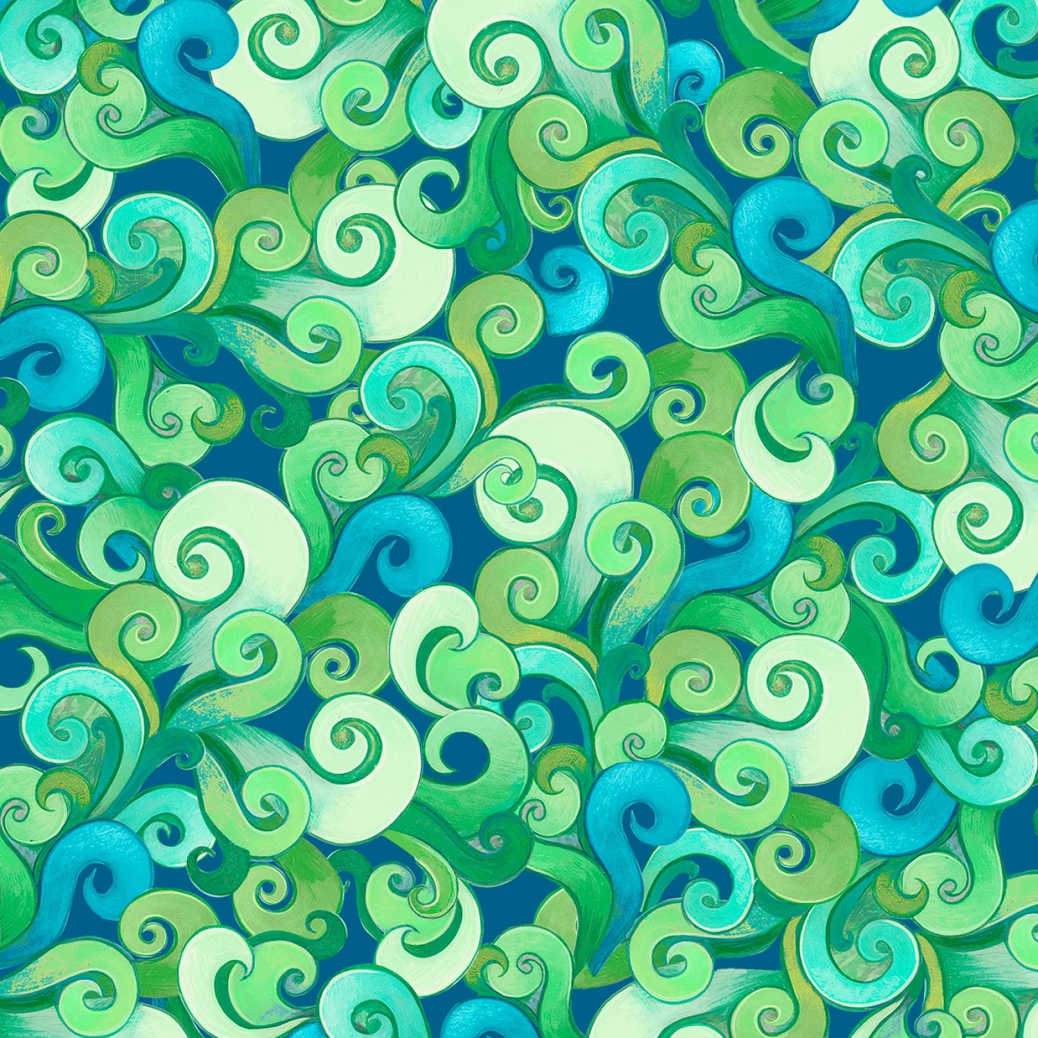 Pondside Pals | Swirly Allover Green Multi by Jeremiah Ketner for P&B Textiles | POND6038-GMU