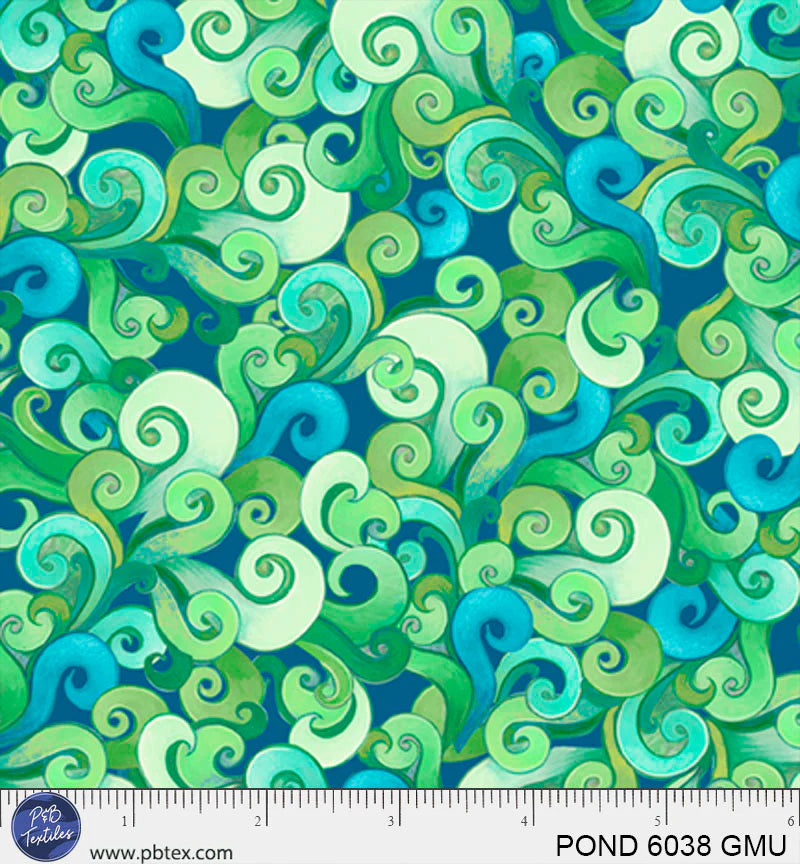 Pondside Pals | Swirly Allover Green Multi by Jeremiah Ketner for P&B Textiles | POND6038-GMU