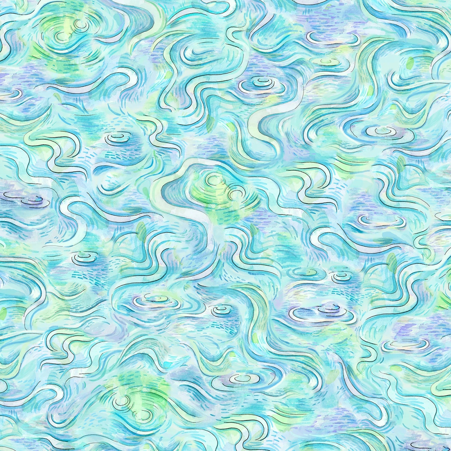 Pondside Pals | Water Ripples Blue Green by Jeremiah Ketner for P&B Textiles | POND6039-BG