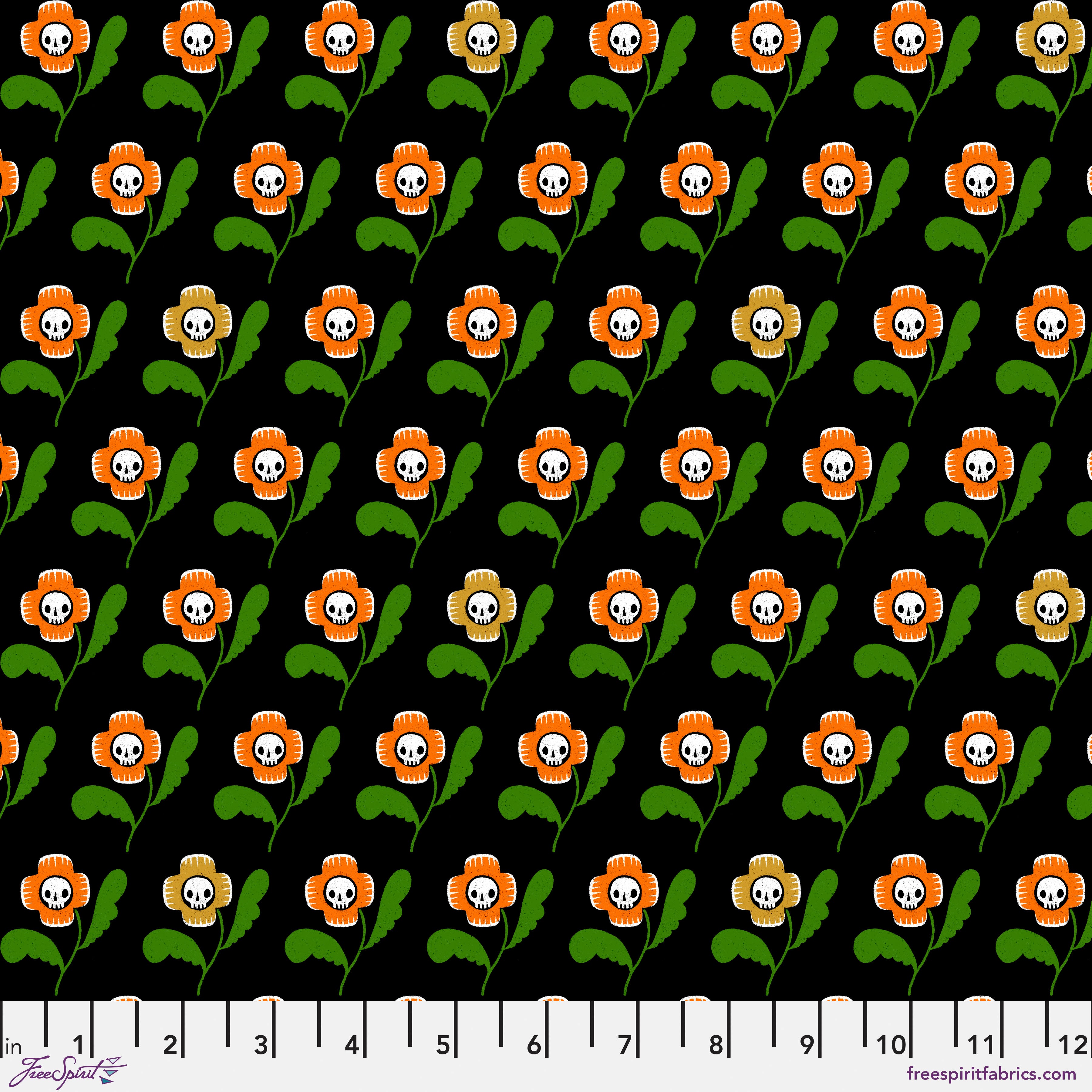 Witchy Ways | Skull Flowers - Black by Cori Dantini for FreeSpirit Fabrics | PWCD144.XBLACK