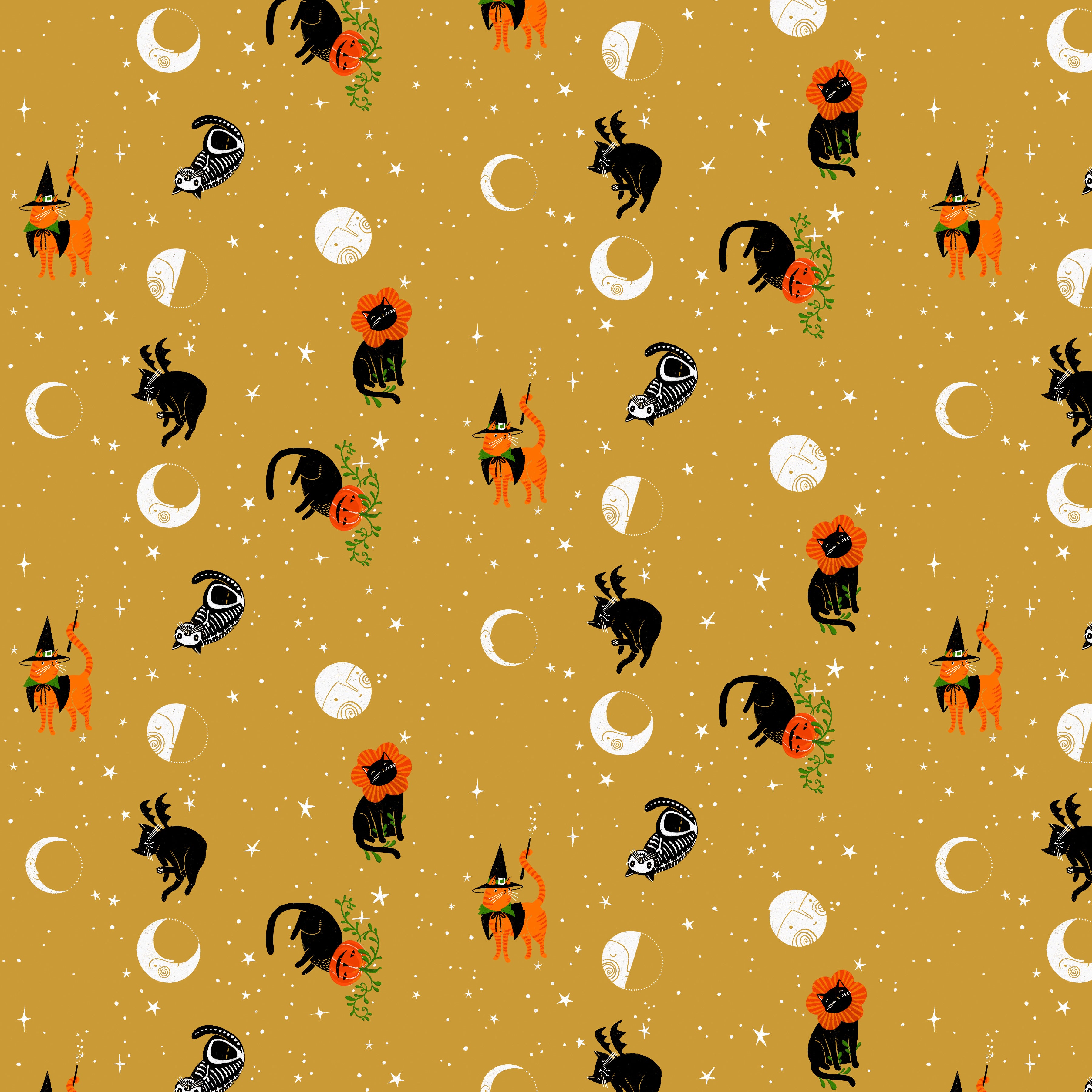 Witchy Ways | Meow at the Moon - Gold by Cori Dantini for FreeSpirit Fabrics | PWCD145.XGOLD