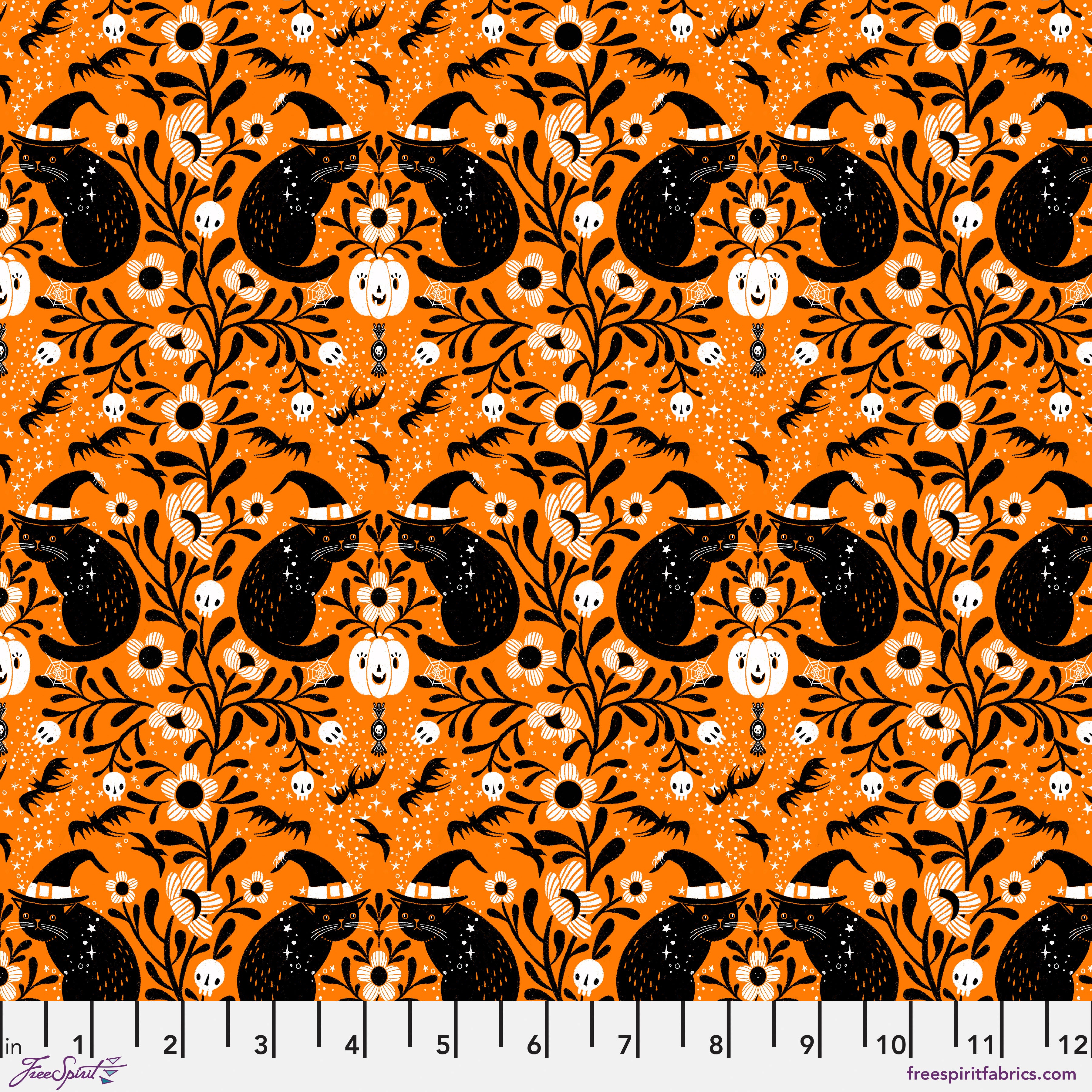 Witchy Ways | Witchy Kitty - Pumpkin by Cori Dantini for FreeSpirit Fabrics | PWCD149.XPUMPKIN