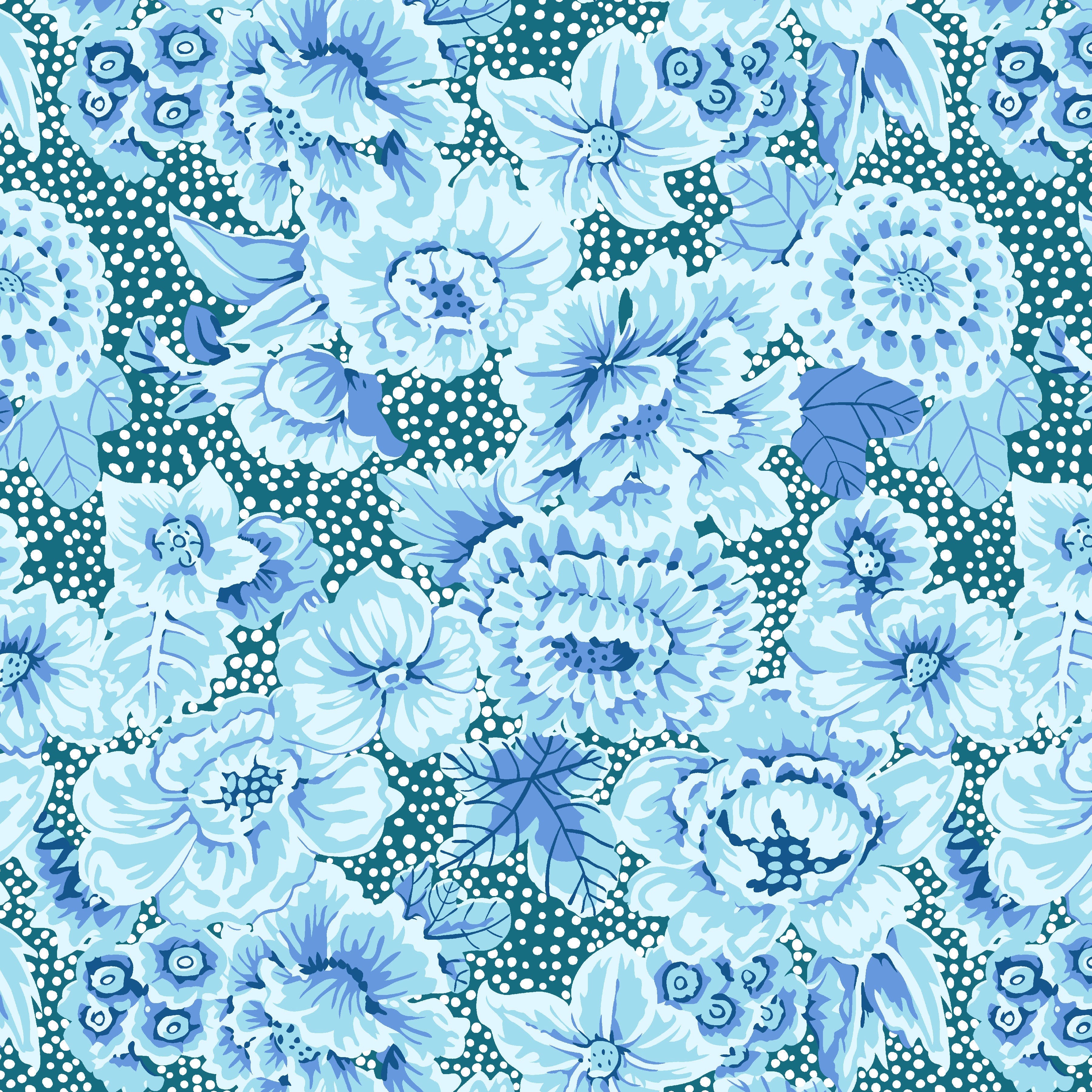Kaffe: From the Archives | Floral with Dots - Blue by Kaffe Fassett Collective for FreeSpirit | PWGP002.BLUE