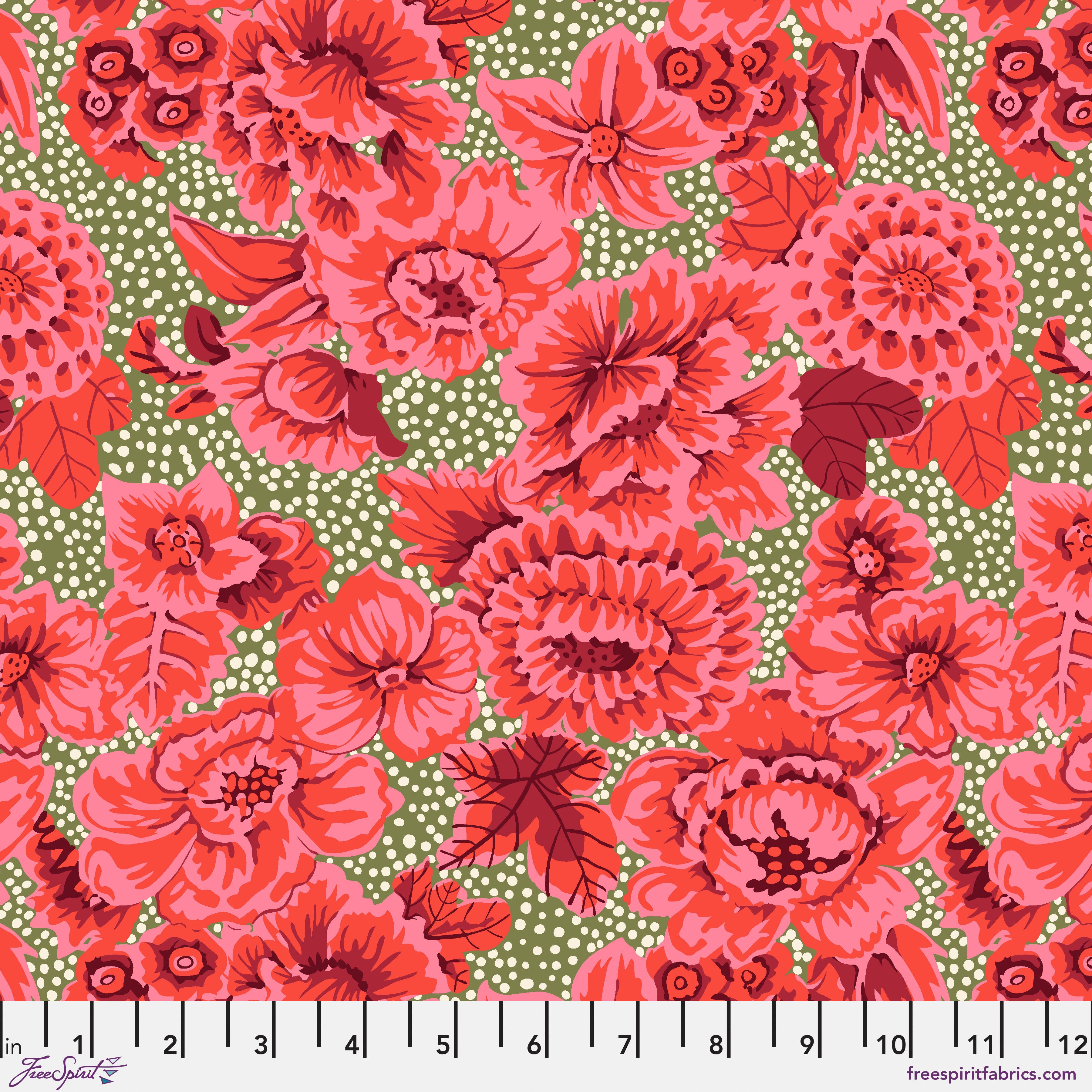 Kaffe: From the Archives | Floral with Dots - Red by Kaffe Fassett Collective for FreeSpirit | PWGP002.RED