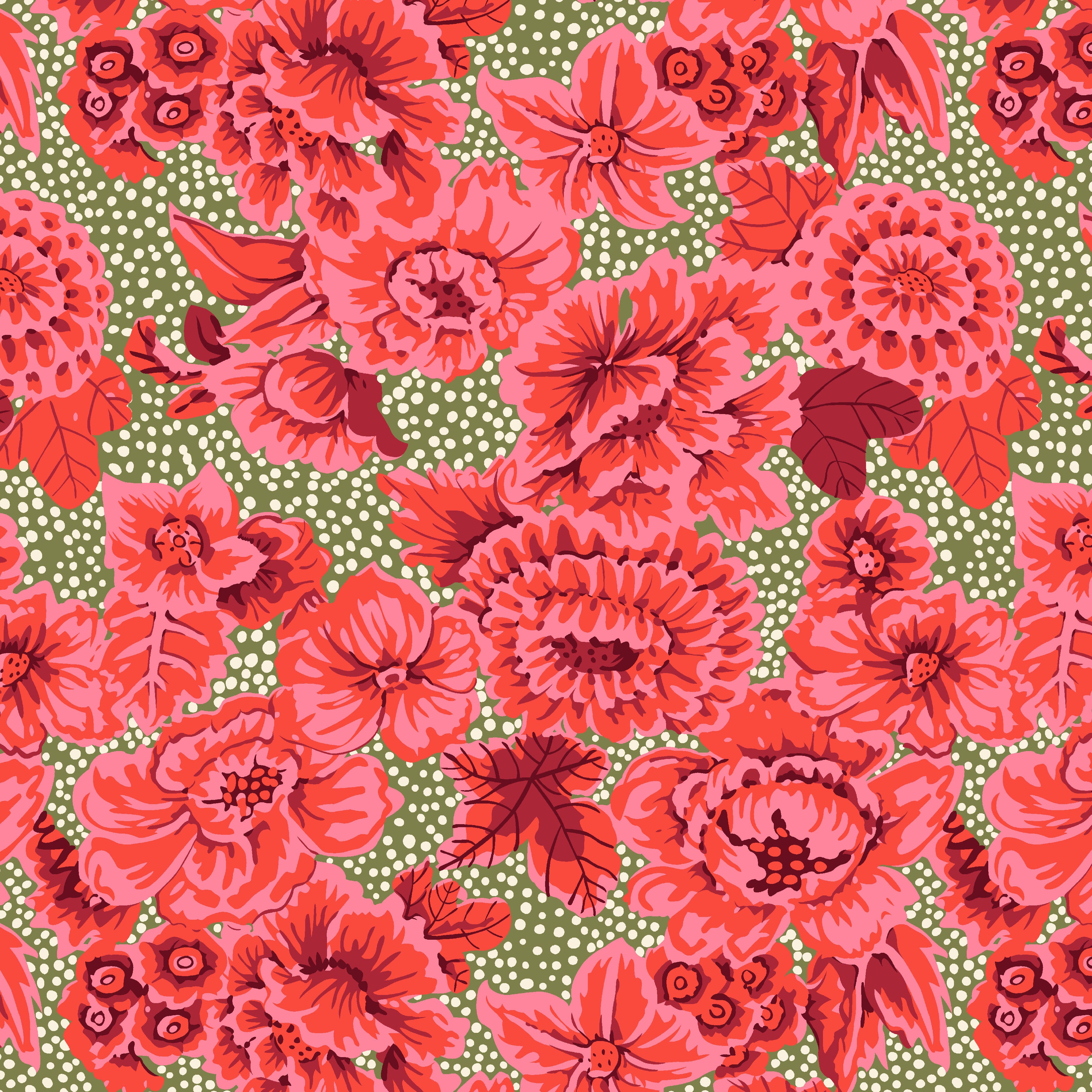 Kaffe: From the Archives | Floral with Dots - Red by Kaffe Fassett Collective for FreeSpirit | PWGP002.RED