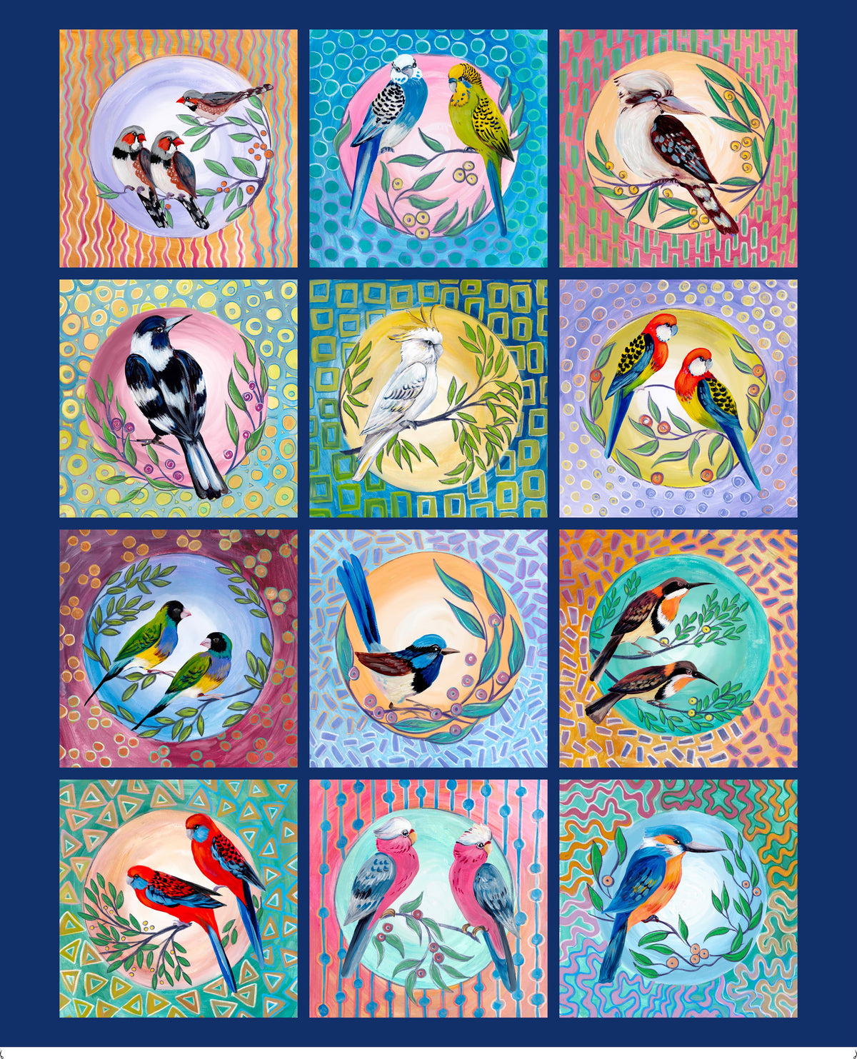 Birds of a Feather | Bird Blocks Panel by Helen Godden for Free Spirit | PWHG015-PANEL