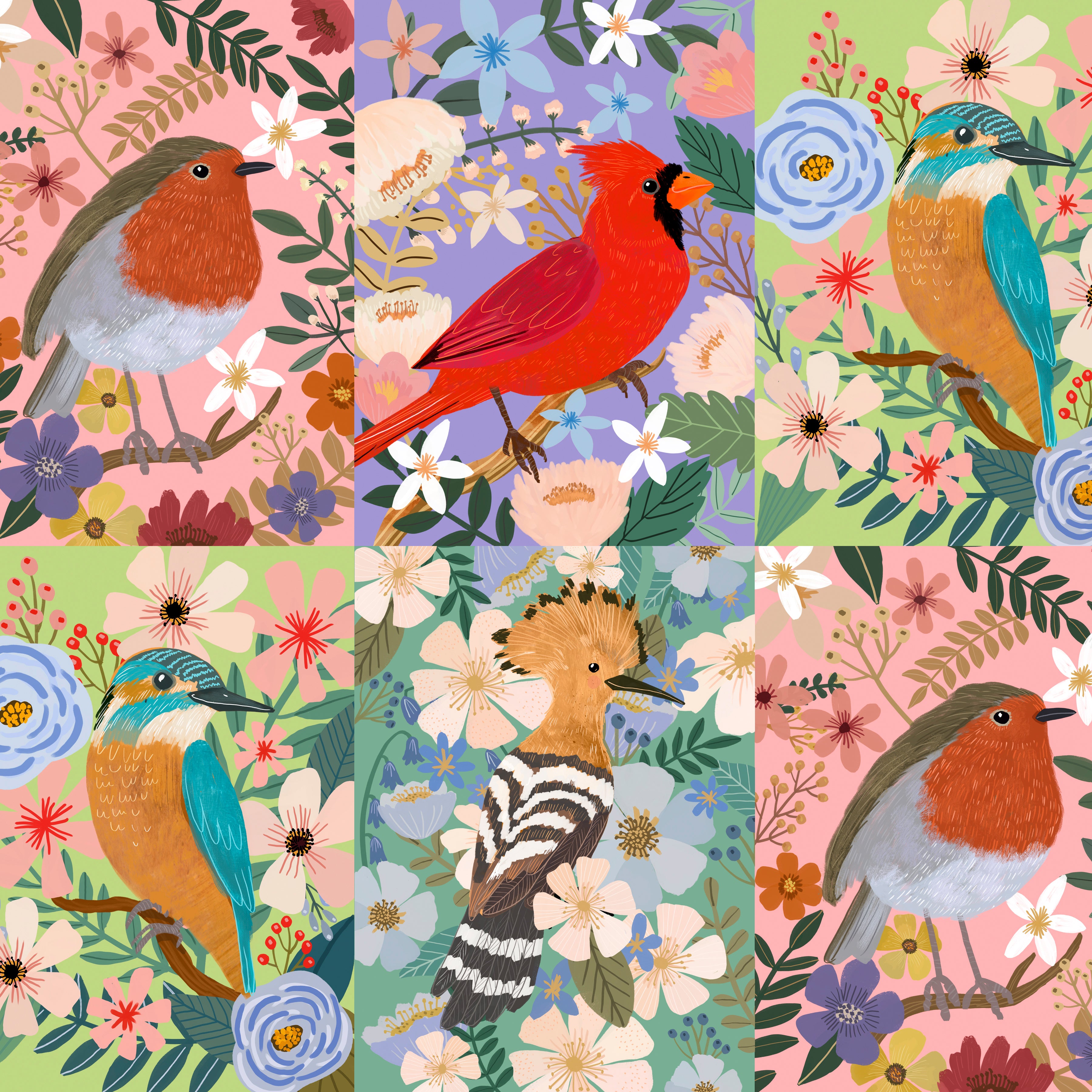 Bird Garden - Beautiful Birds Multi 12" Panel by Mia Charro for Free Spirit