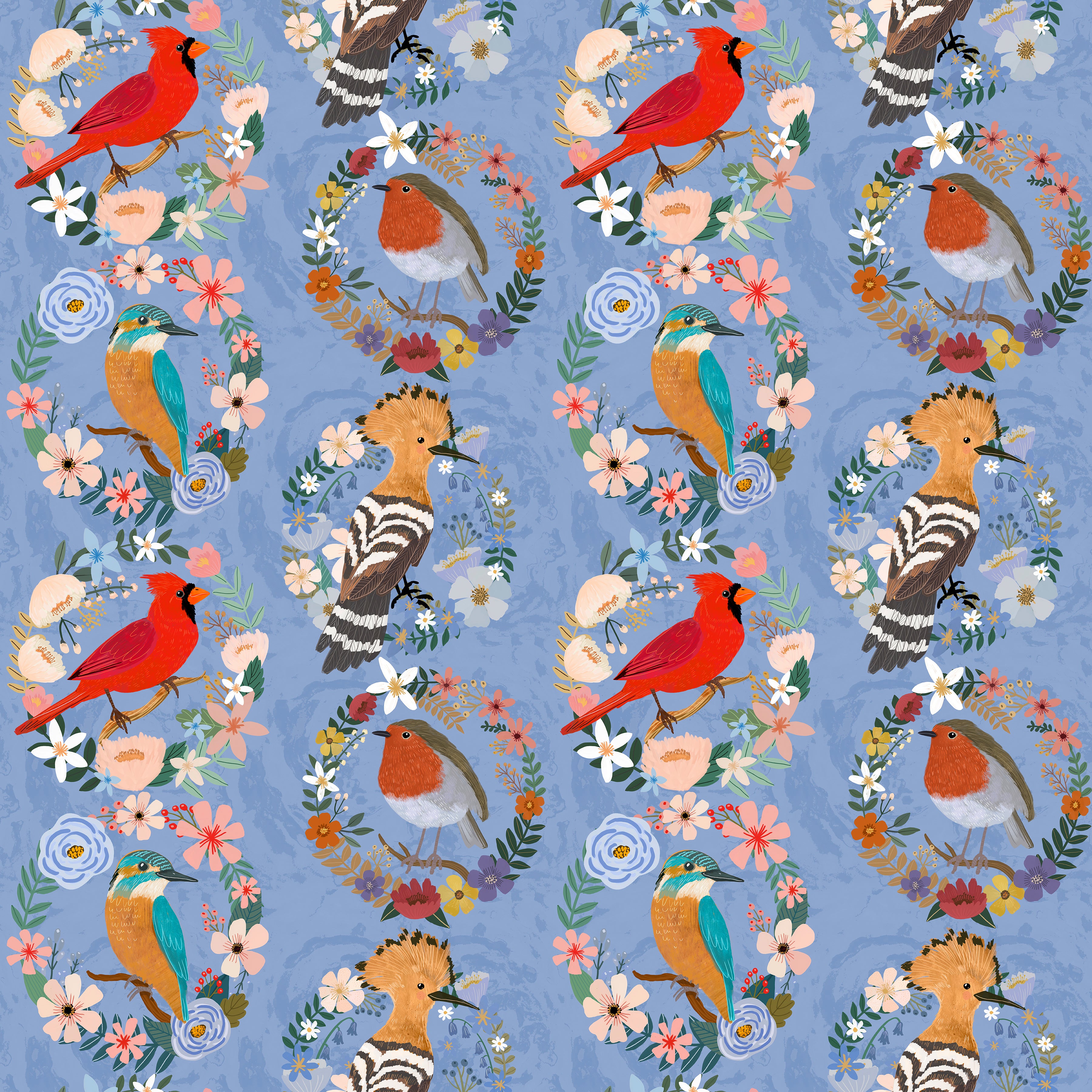 Bird Garden - Bird Wreaths Blue by Mia Charro for Free Spirit