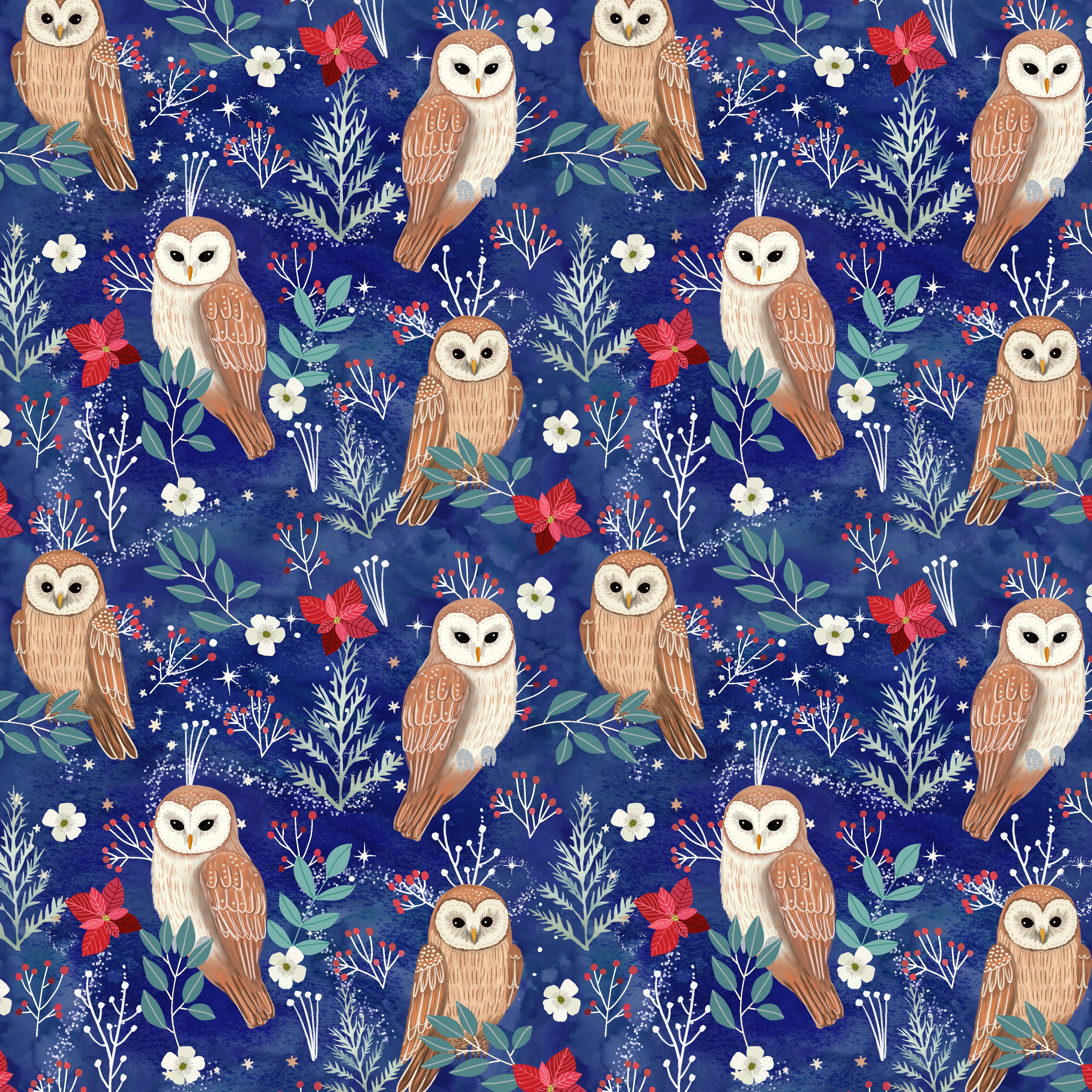 Christmas Cabin | Owl Magic - Blue by Mia Charro for FreeSpirit | PWMC089.XBLUE