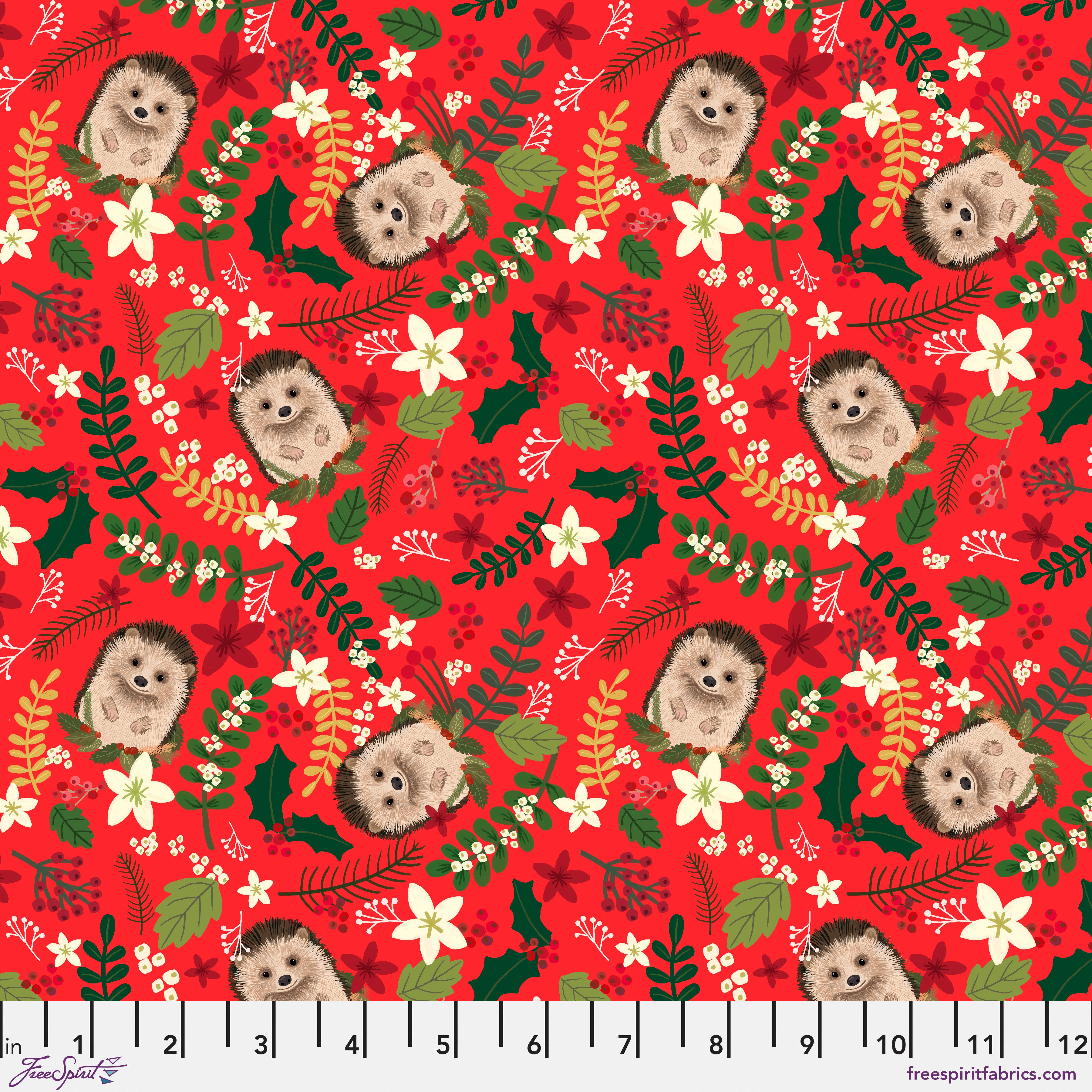 Christmas Cabin | Christmas Hedgehog - Red by Mia Charro for FreeSpirit | PWMC094.XRED
