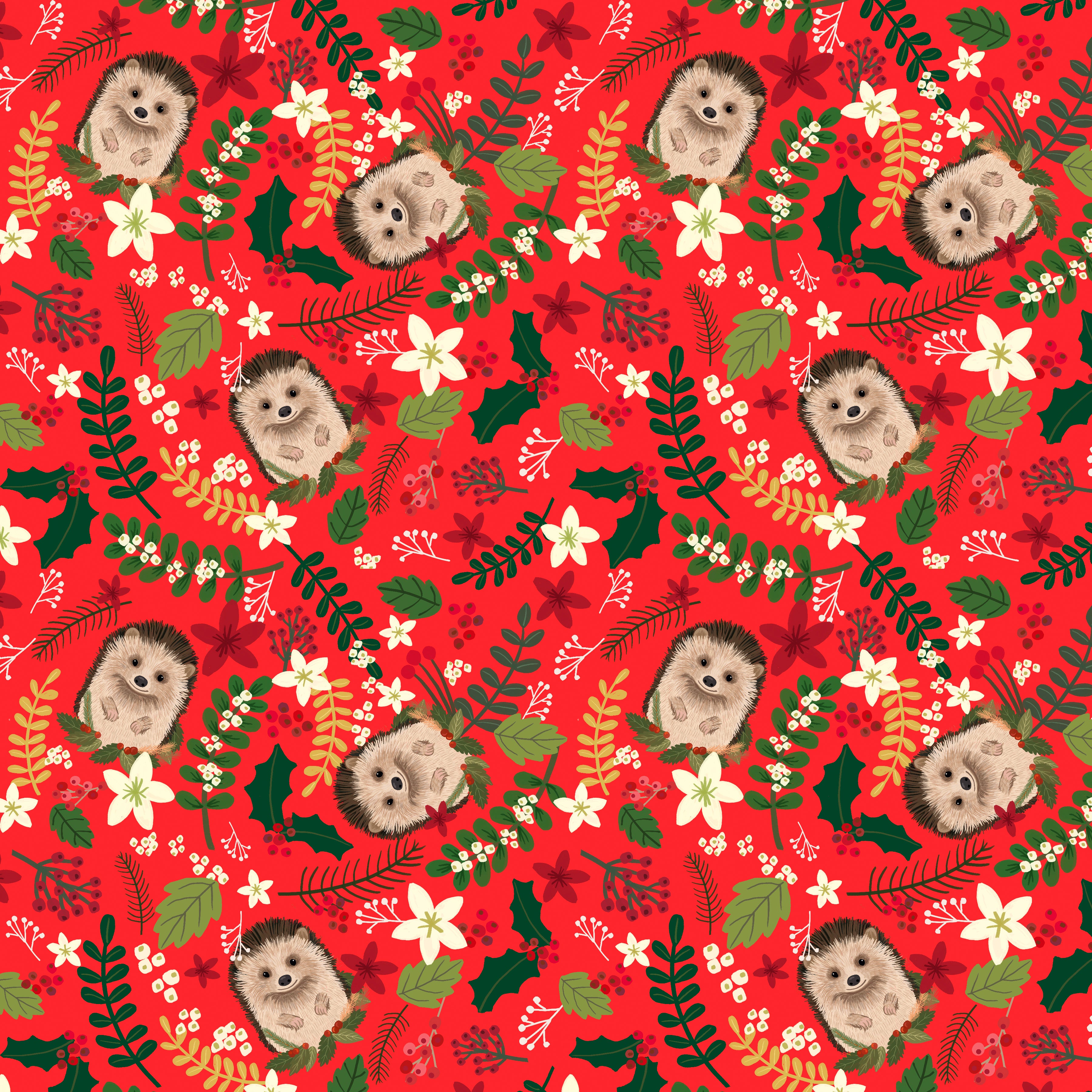 Christmas Cabin | Christmas Hedgehog - Red by Mia Charro for FreeSpirit | PWMC094.XRED
