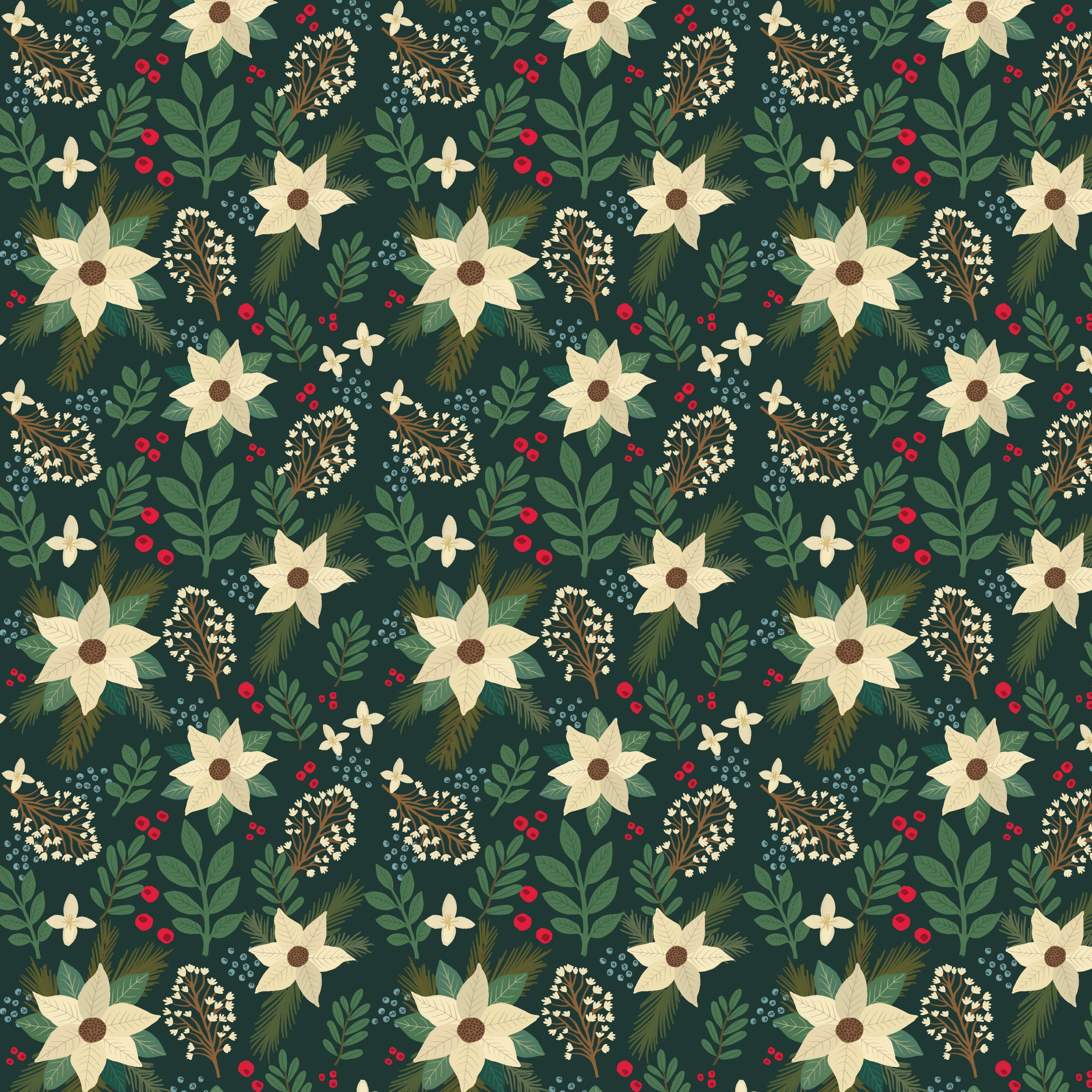Christmas Cabin | Winter Floral - Green by Mia Charro for FreeSpirit | PWMC095.XGREEN