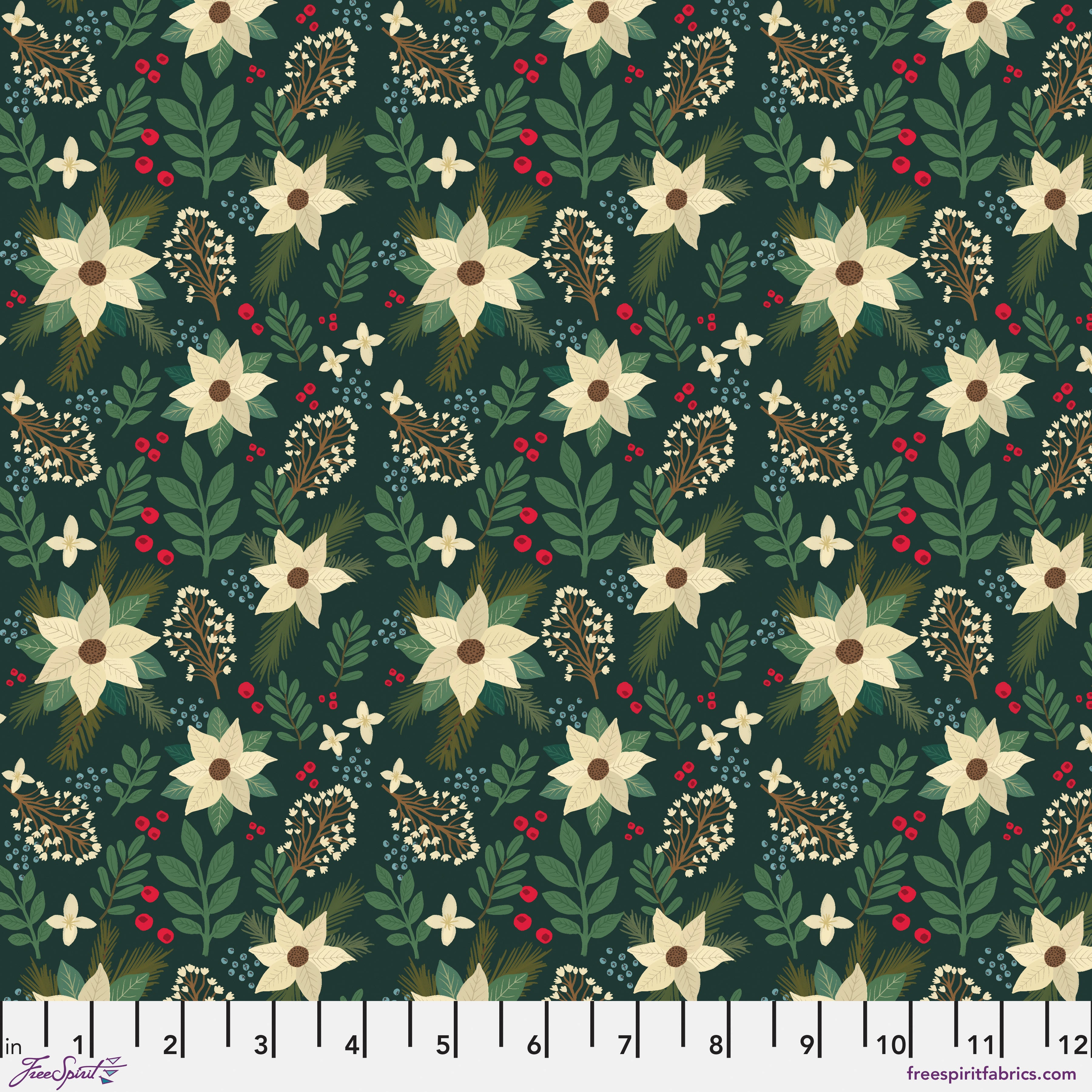 Christmas Cabin | Winter Floral - Green by Mia Charro for FreeSpirit | PWMC095.XGREEN