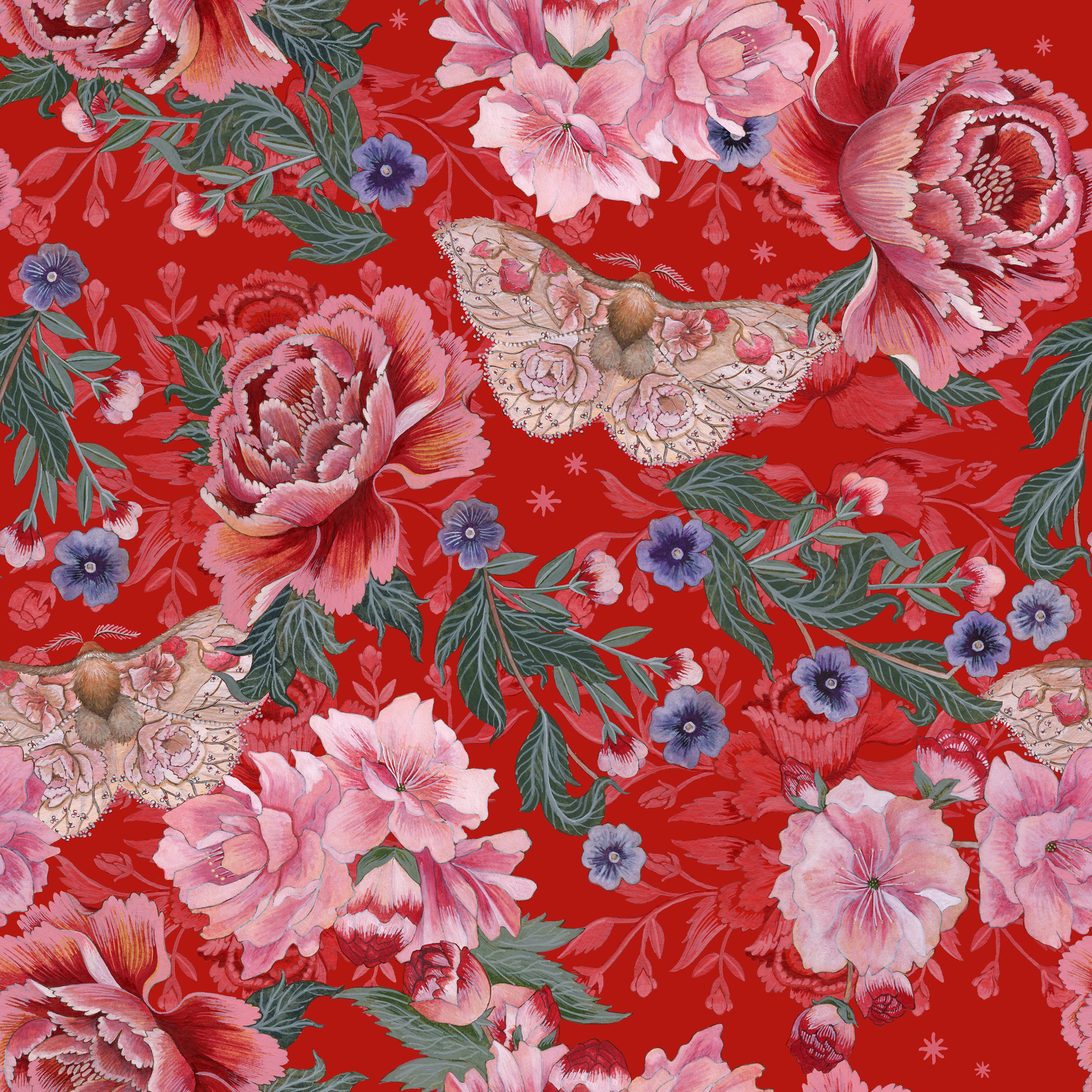 Nocturnal Creatures | Blossom Moth - Red by Maria Matos for FreeSpirit Fabrics | PWMM002.RED