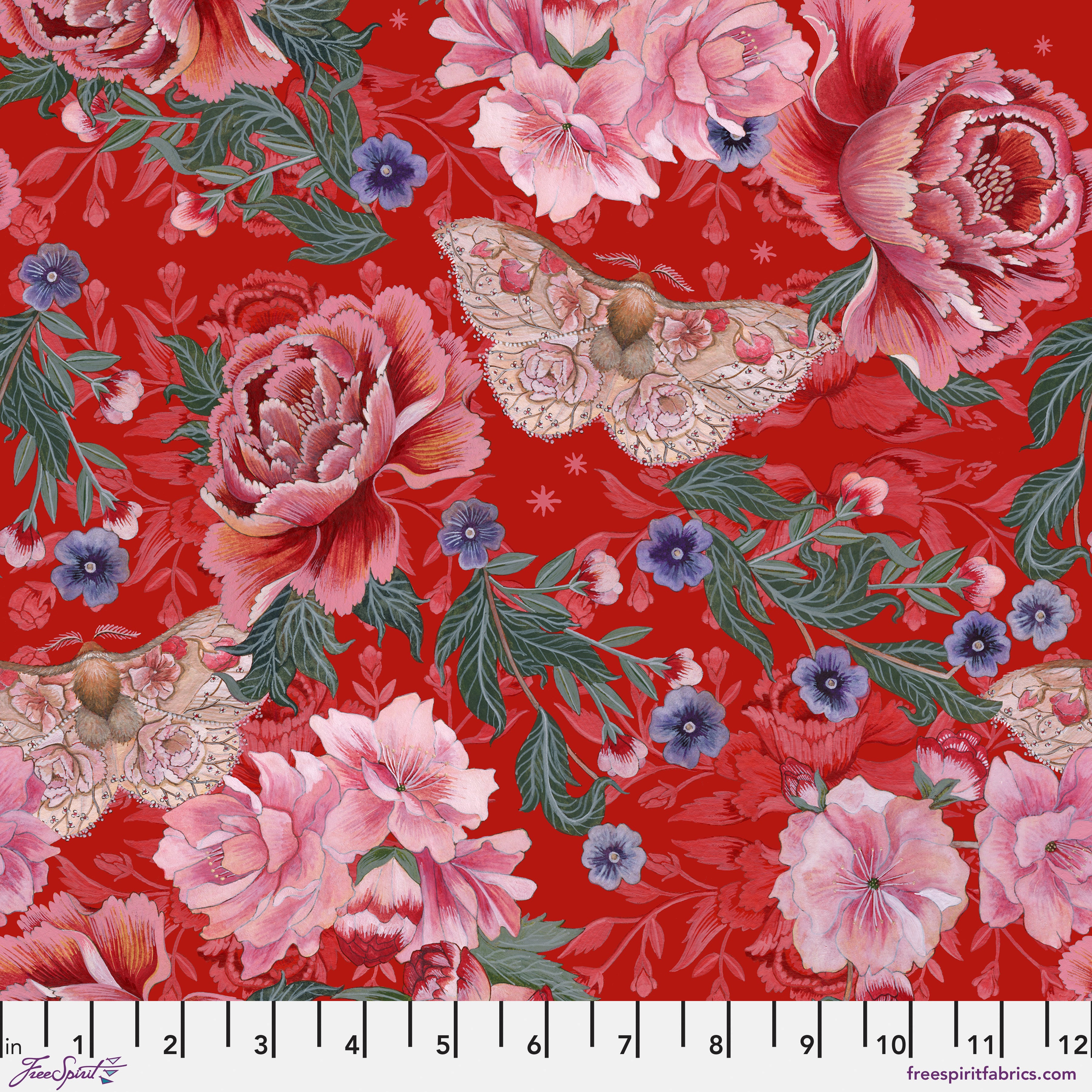 Nocturnal Creatures | Blossom Moth - Red by Maria Matos for FreeSpirit Fabrics | PWMM002.RED